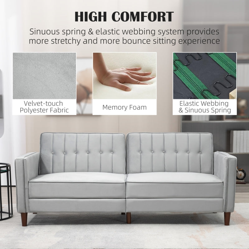 Modern Convertible Sofa Futon Adjustable Split Back, Light Grey Velvet-Touch