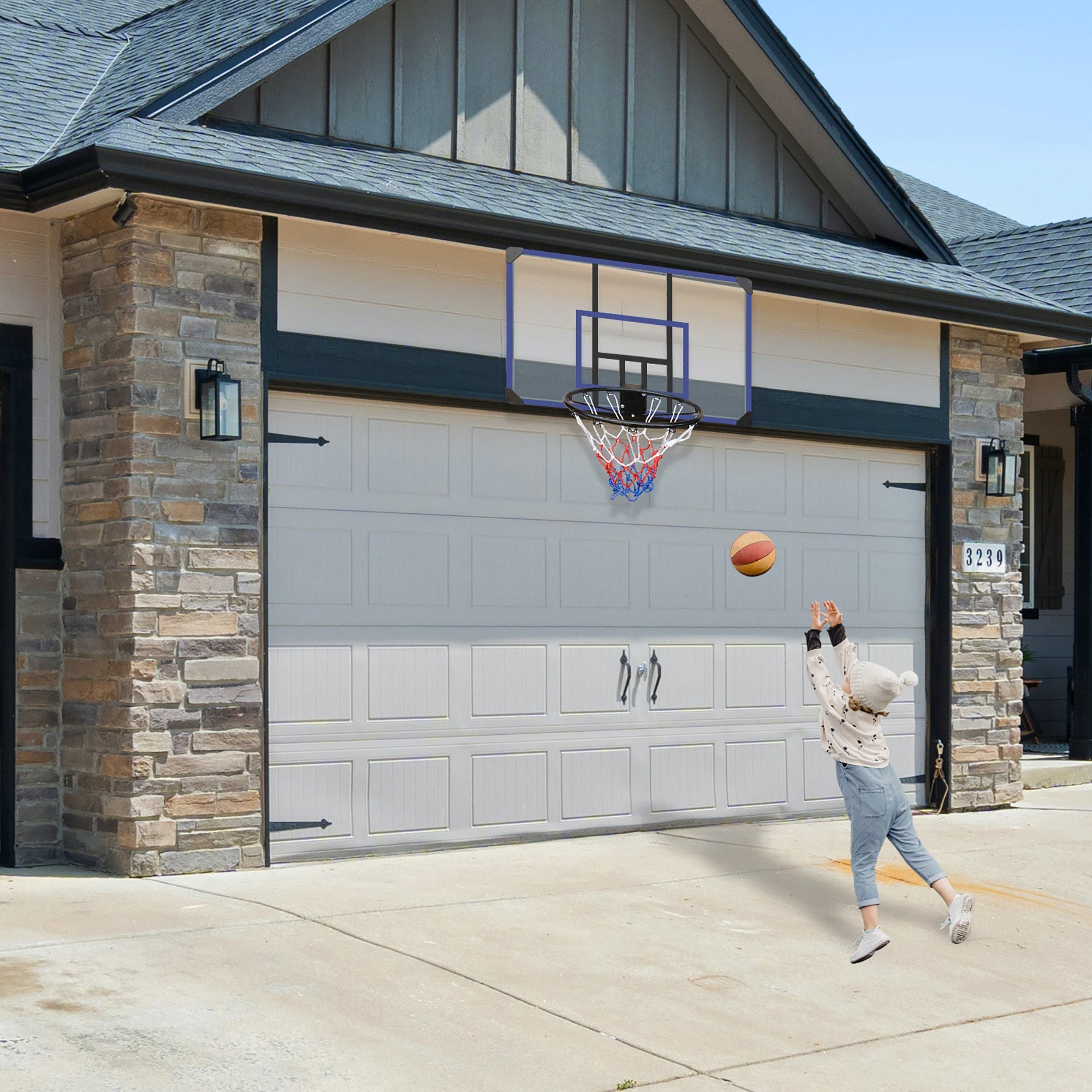 Wall Mounted Basketball Hoop, Adjustable Height Shatterproof Heavy-Duty Steel