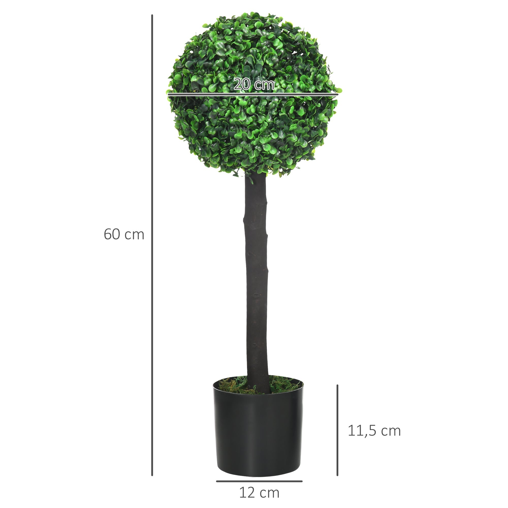 Artificial Plants, 2-Piece 60cm UV-Resistant Boxwood with Flower Pot, Green PEVA