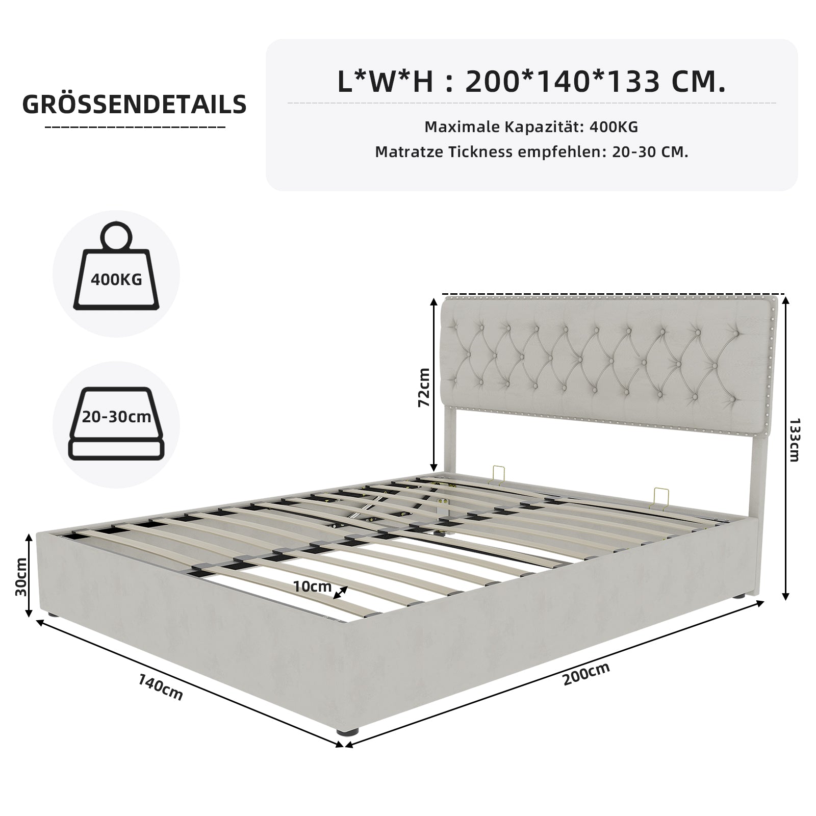 Modern Minimalist Soft Bed, 140*200CM, Beige