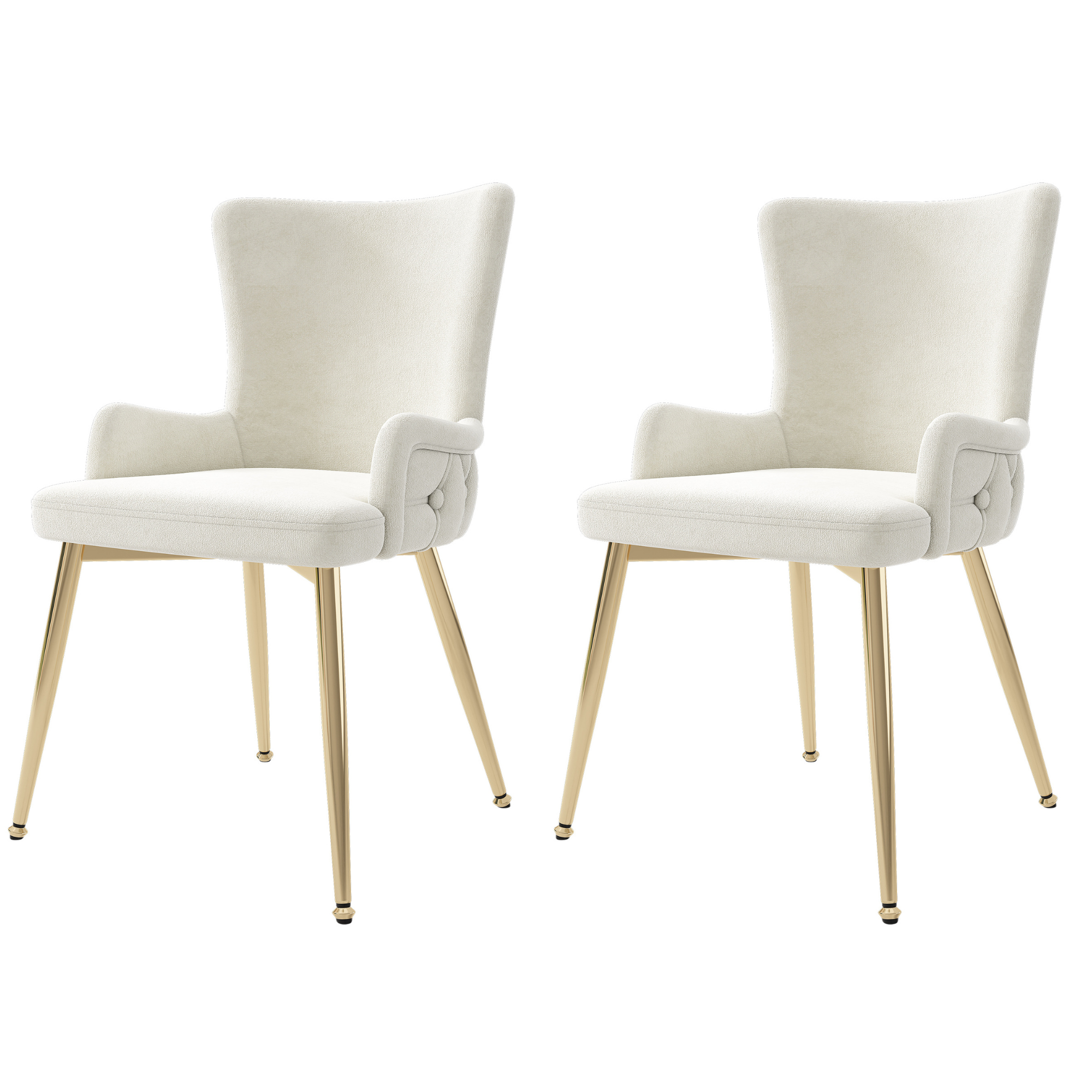 Velvet Dining/Lounge Chair Set of 2 Luxurious Gold Metal Legs - Beige