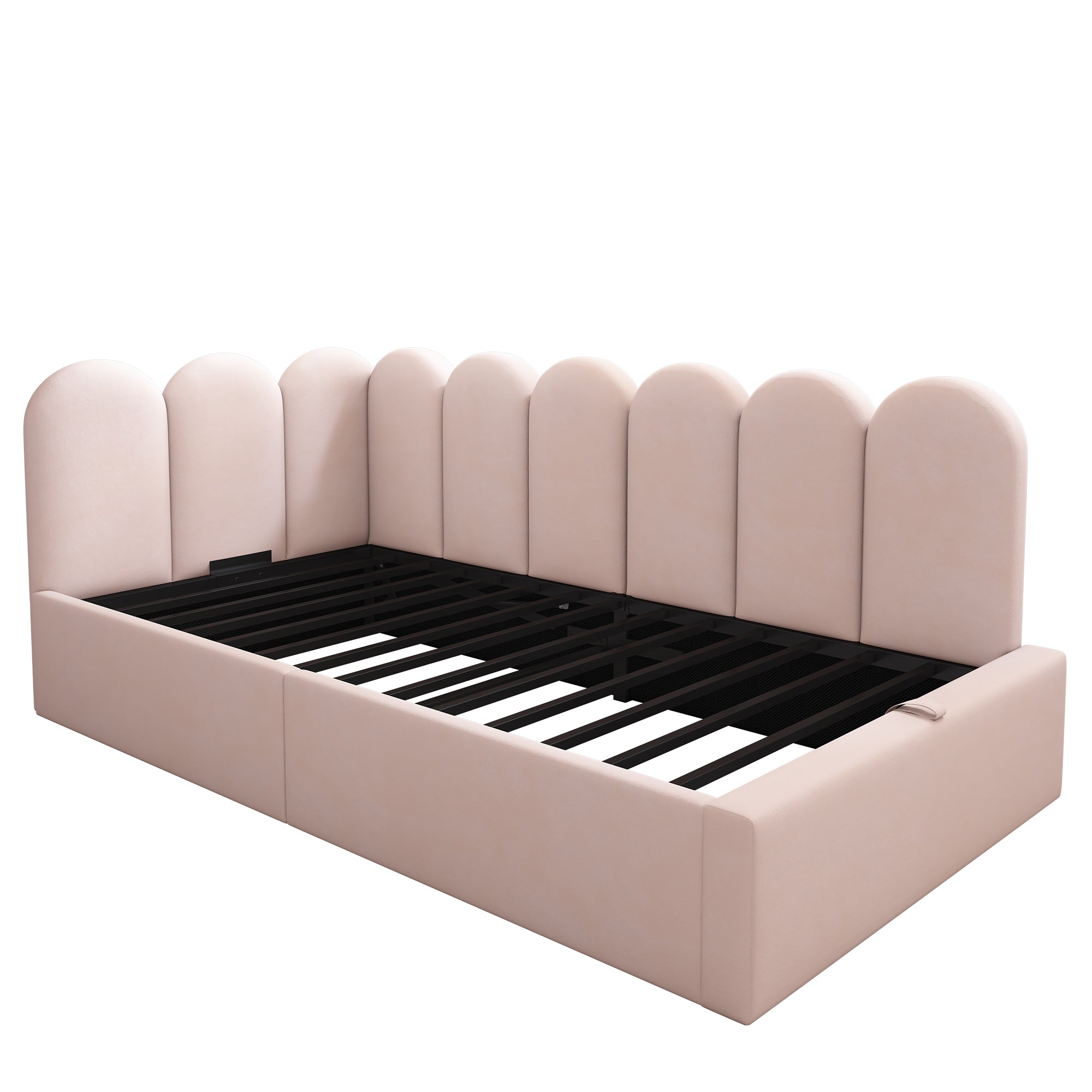 Upholstered Daybed, 90x200cm Sofa Bed with Hydraulic Storage, Velvet Pink