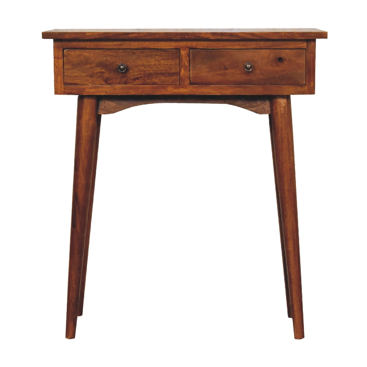 Solid Wood Mini Hallway Console, 2 Drawers, Brown