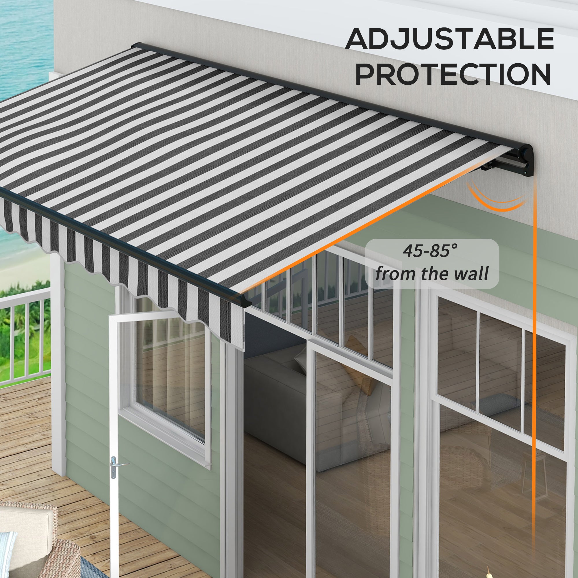 2.5 x 3.5m Electric Awning with Remote Aluminium Frame Grey/White