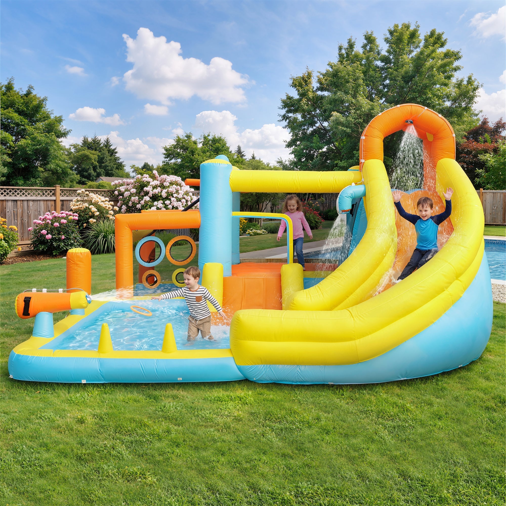 Children's Bouncy Castle Water Park with Slide, Pool and Blower, 405x416x218cm