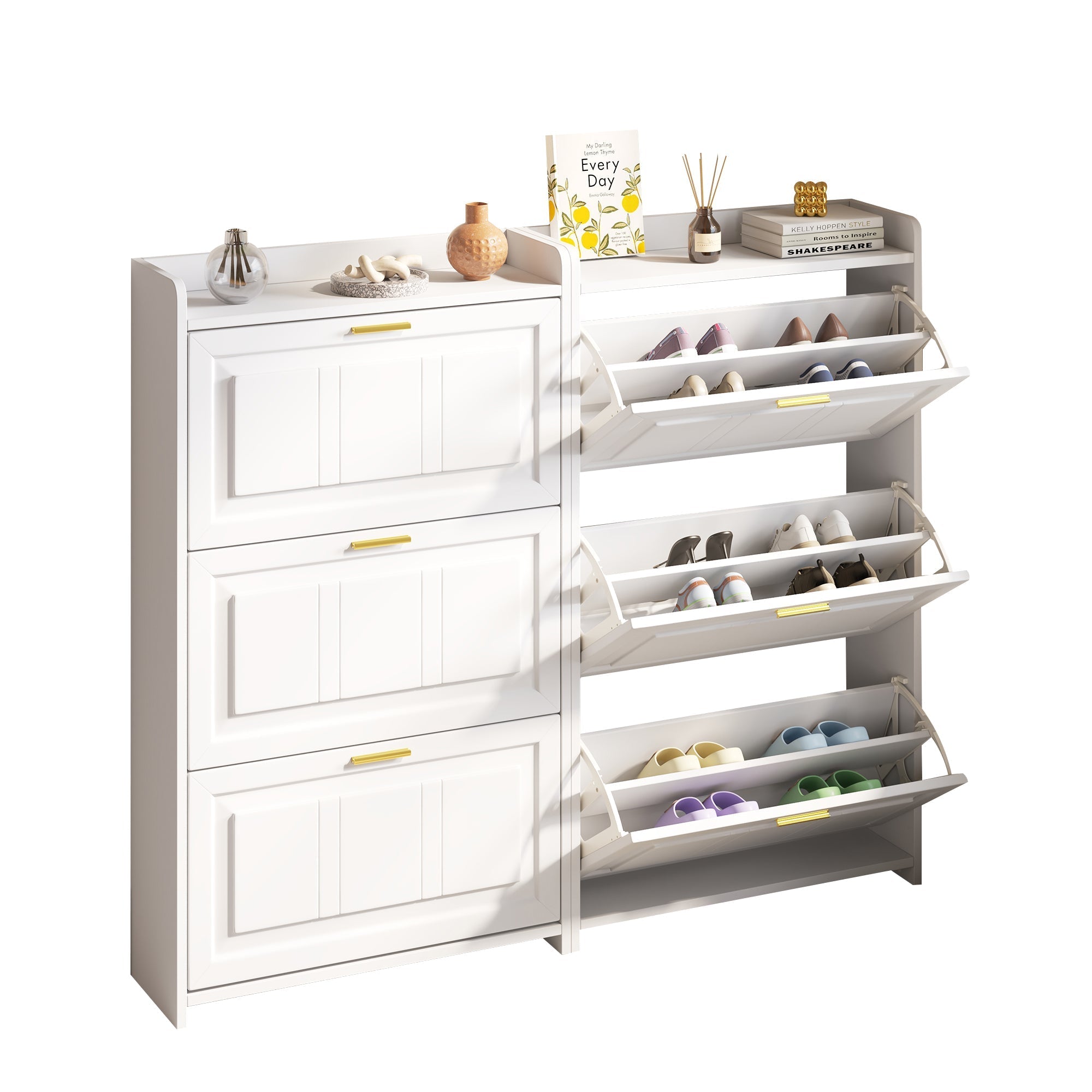 Shoe Cabinet Set Tall Storage 6 Compartments 70x24x120cm White MDF+Chipboard 2-piece