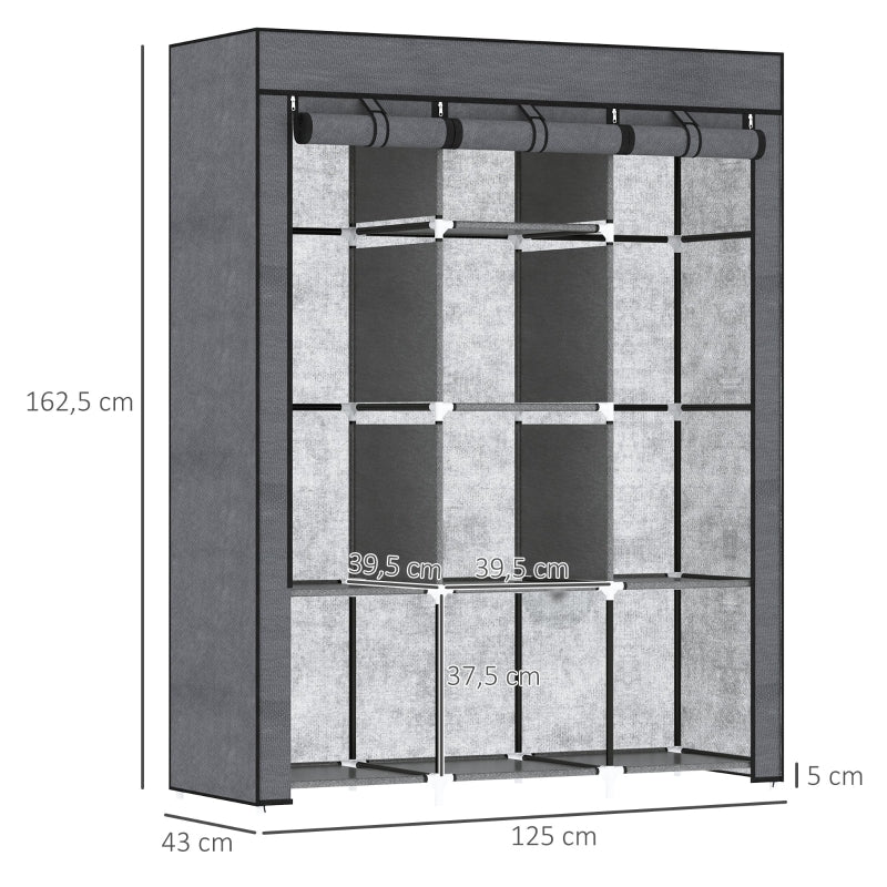 Fabric Wardrobe, 8 Tiers, Clothes Rails, Non-Woven Fabric, Dark Grey