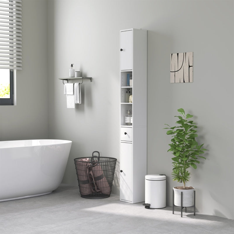 Slim Bathroom Cabinet, 3 Open Compartments, Adjustable Shelf, White