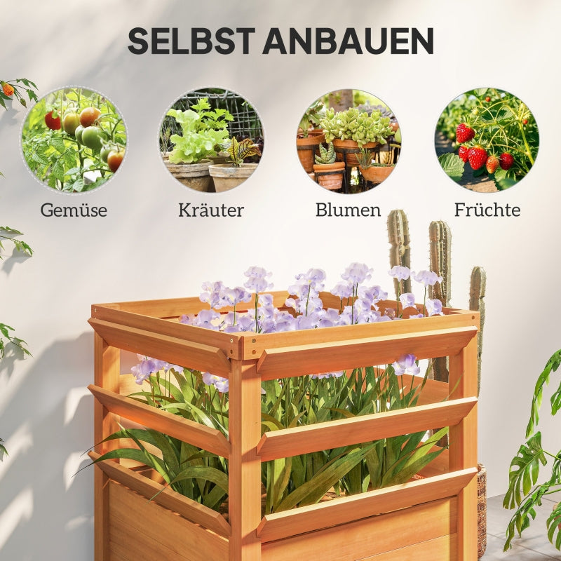 Raised Bed Planter with Trellis, Open Floor, Wood