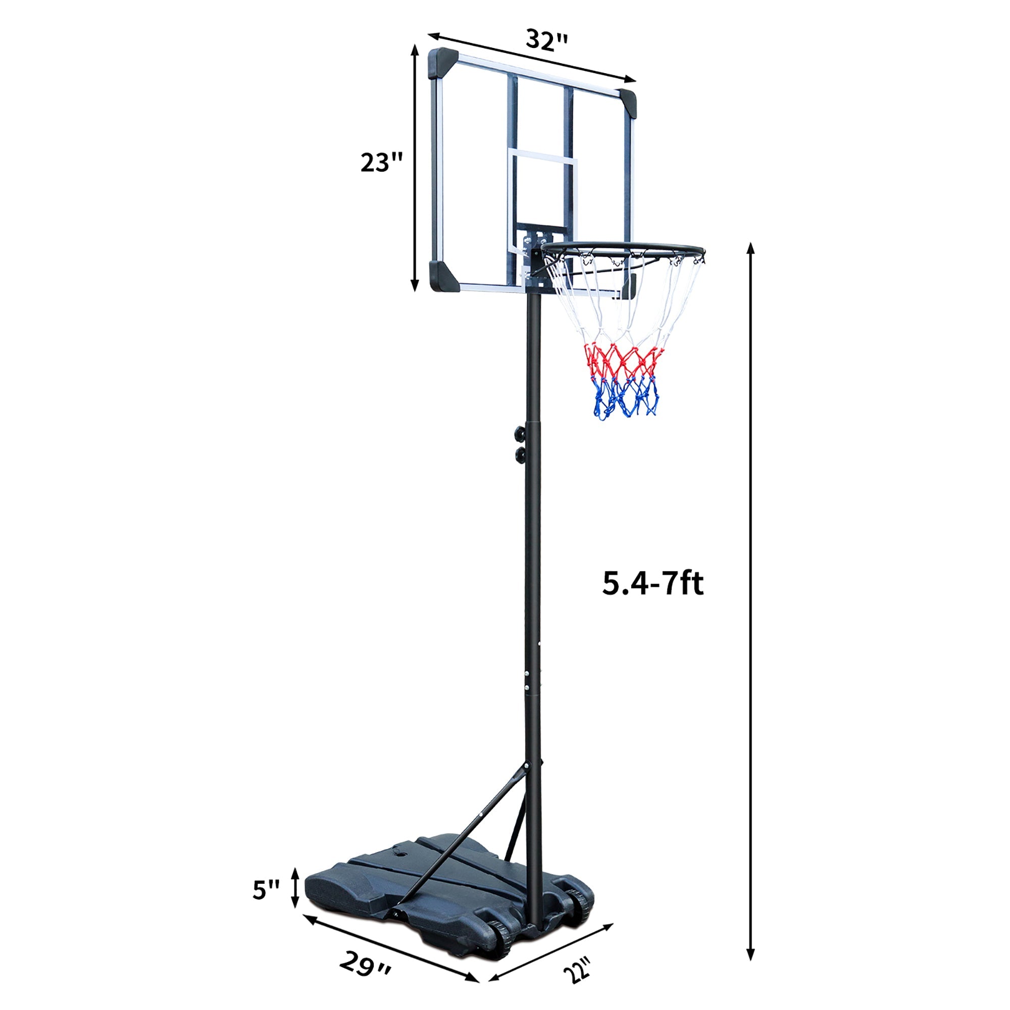 Portable Basketball Hoop, Adjustable Height, Indoor/Outdoor, with Wheels