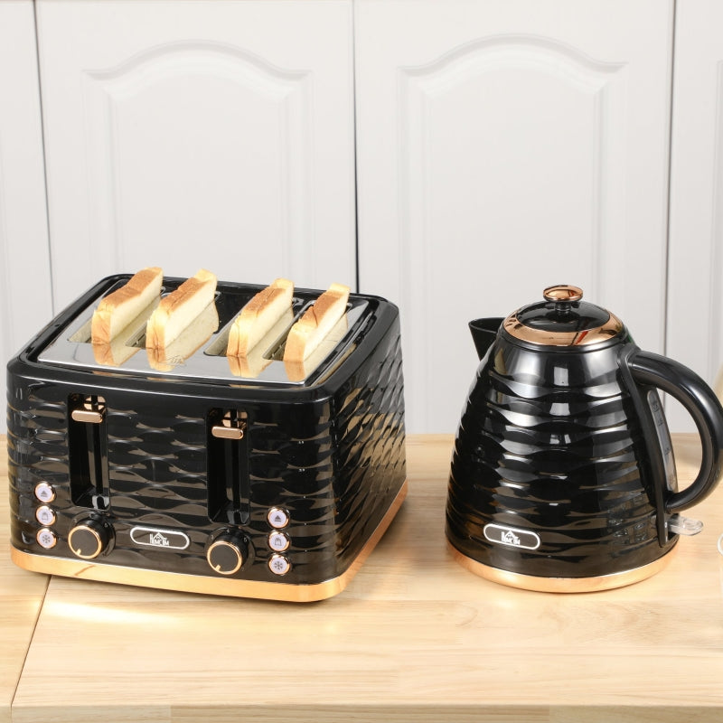 Kettle Toaster Set Breakfast Set 1.7L Kettle 4-Slice Toaster Black