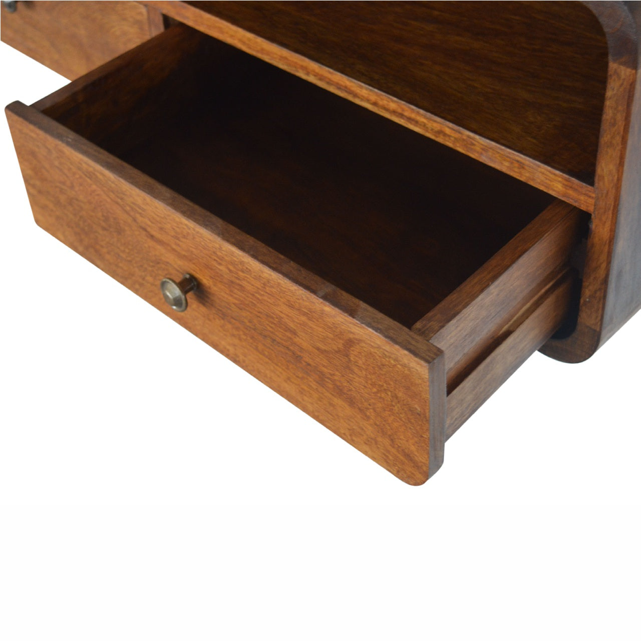 Solid Wood Floating Console, 2 Drawers 1 Shelf, Dark Brown Chestnut