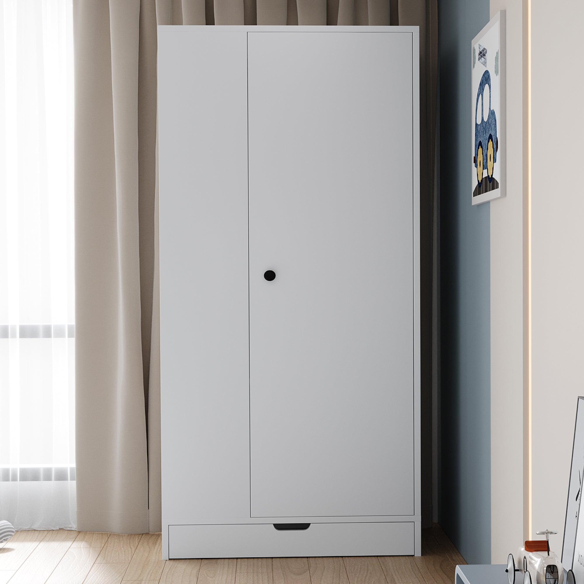 Wardrobe 70x40x170cm Single-Door with Shelves and Drawers, Pure White