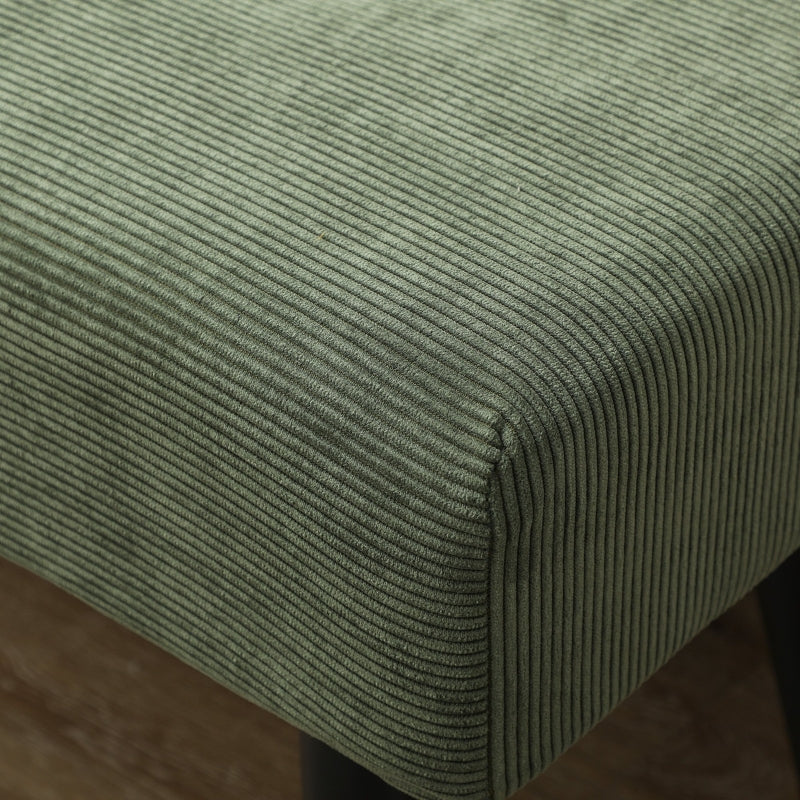 Upholstered bench with corduroy cover, metal legs, 100 x 36 x 45 cm, green