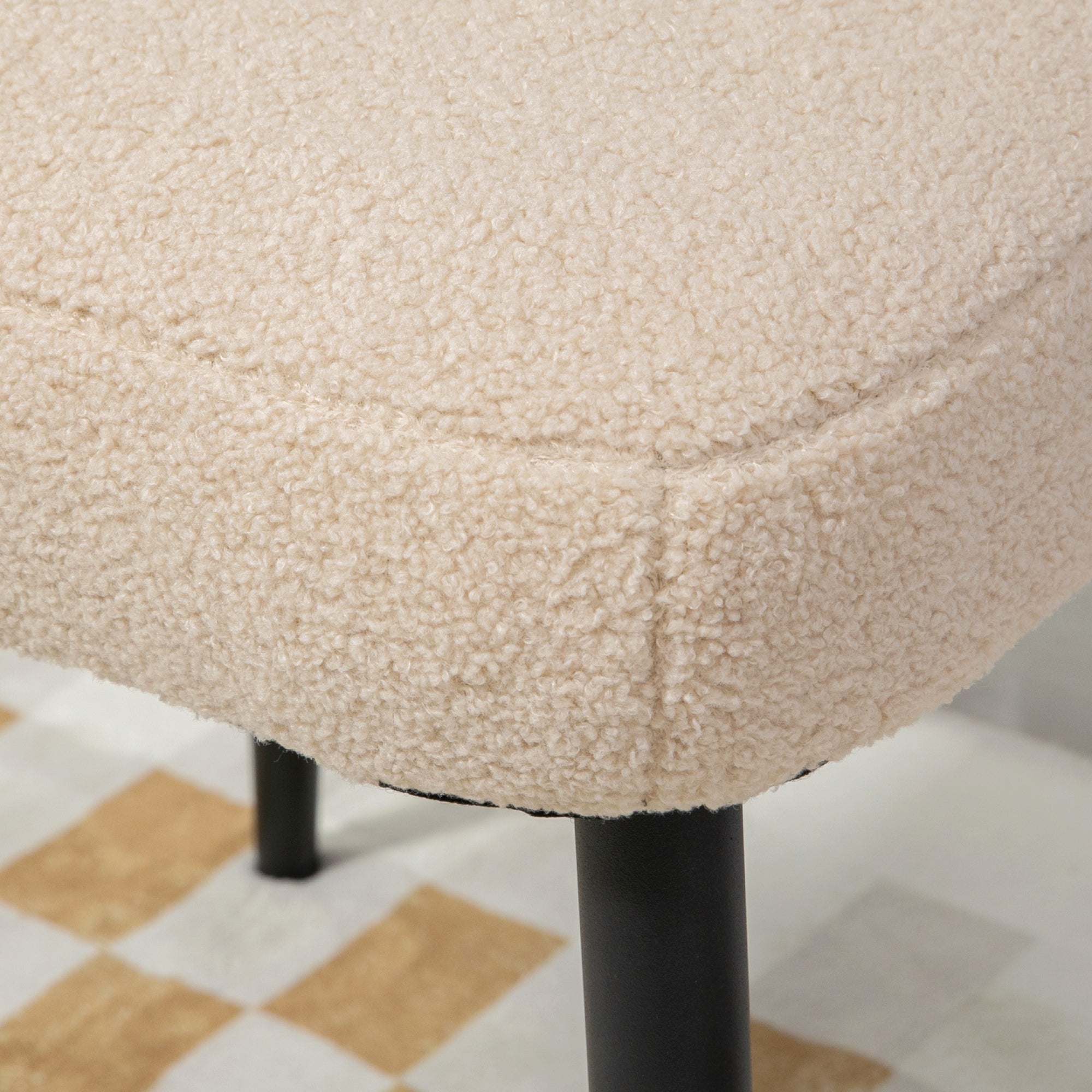 Hocker Quadratischer Hocker Schminkhocker Stahlbeine Kaschmir-Optik Beige