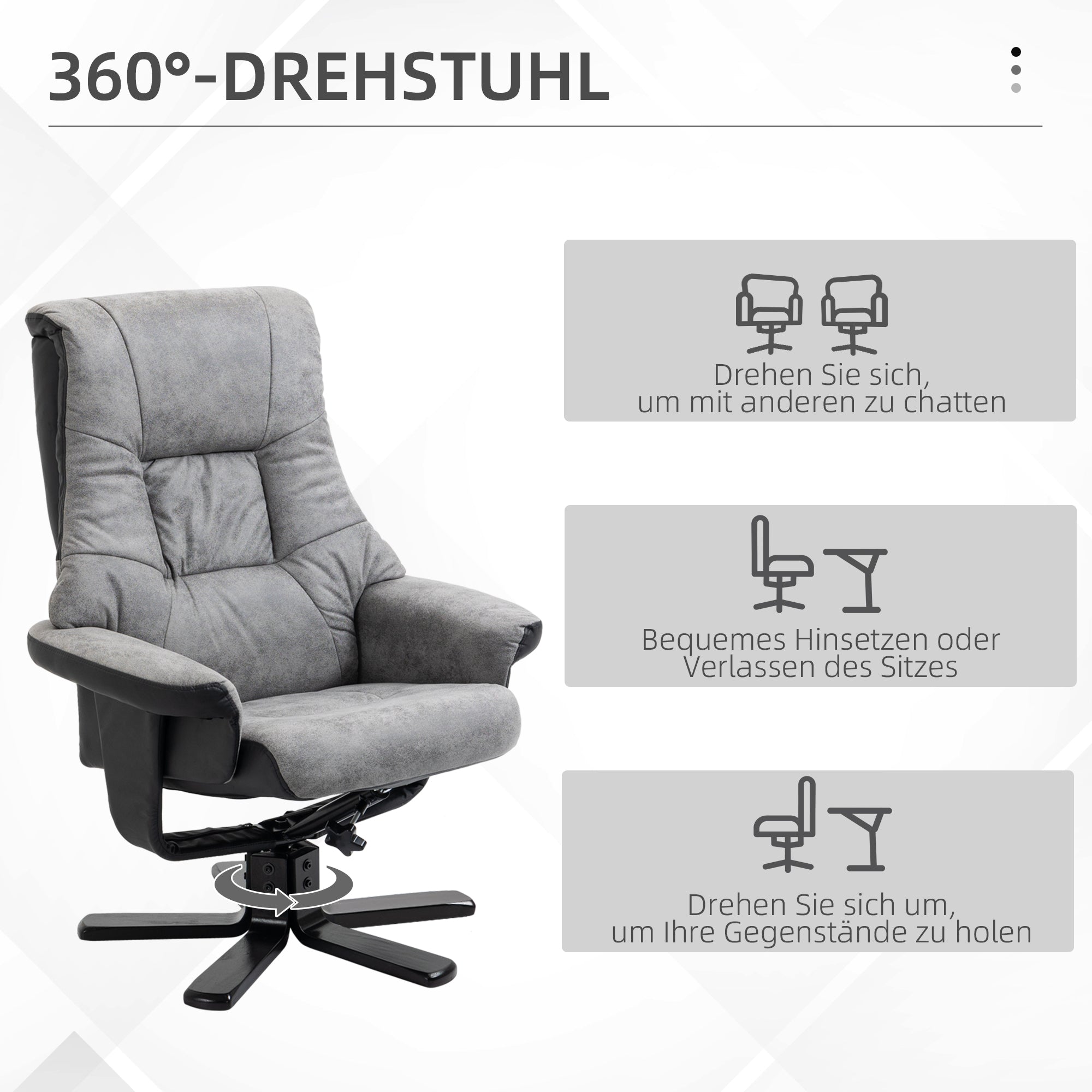 Recliner with Footstool Swivel TV Chair Reclining Function Microfiber Gray