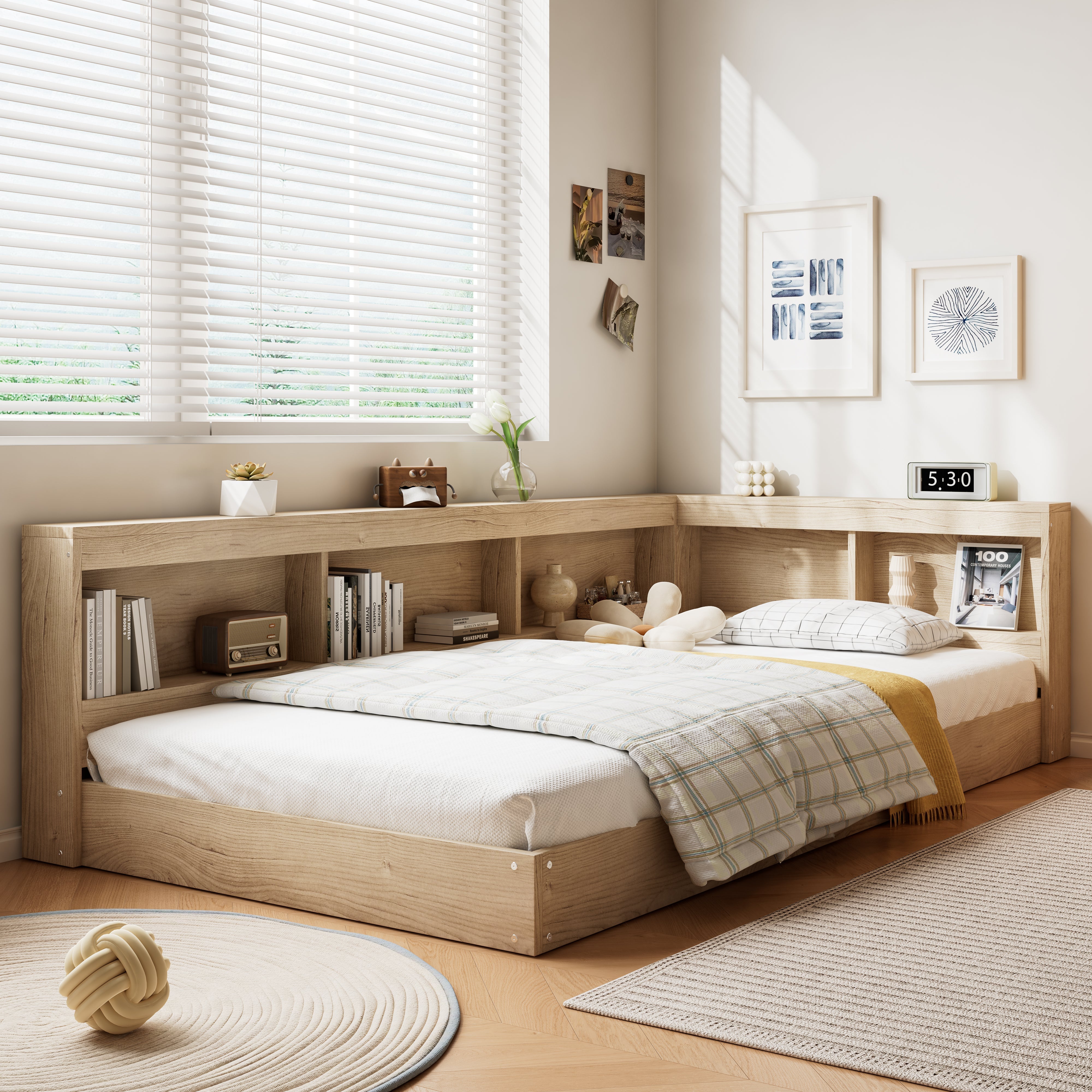 Storage Bed, 3FT Single with Storage Space & Durable MDF+Plywood, White Oak