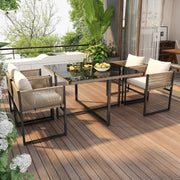 Garden Dining Set 5-Piece 4 Stackable Chairs Fine Rope Iron