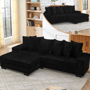 L-Shaped Corner Sofa 4-Seater Modular with 6 Cushions Corduroy Black