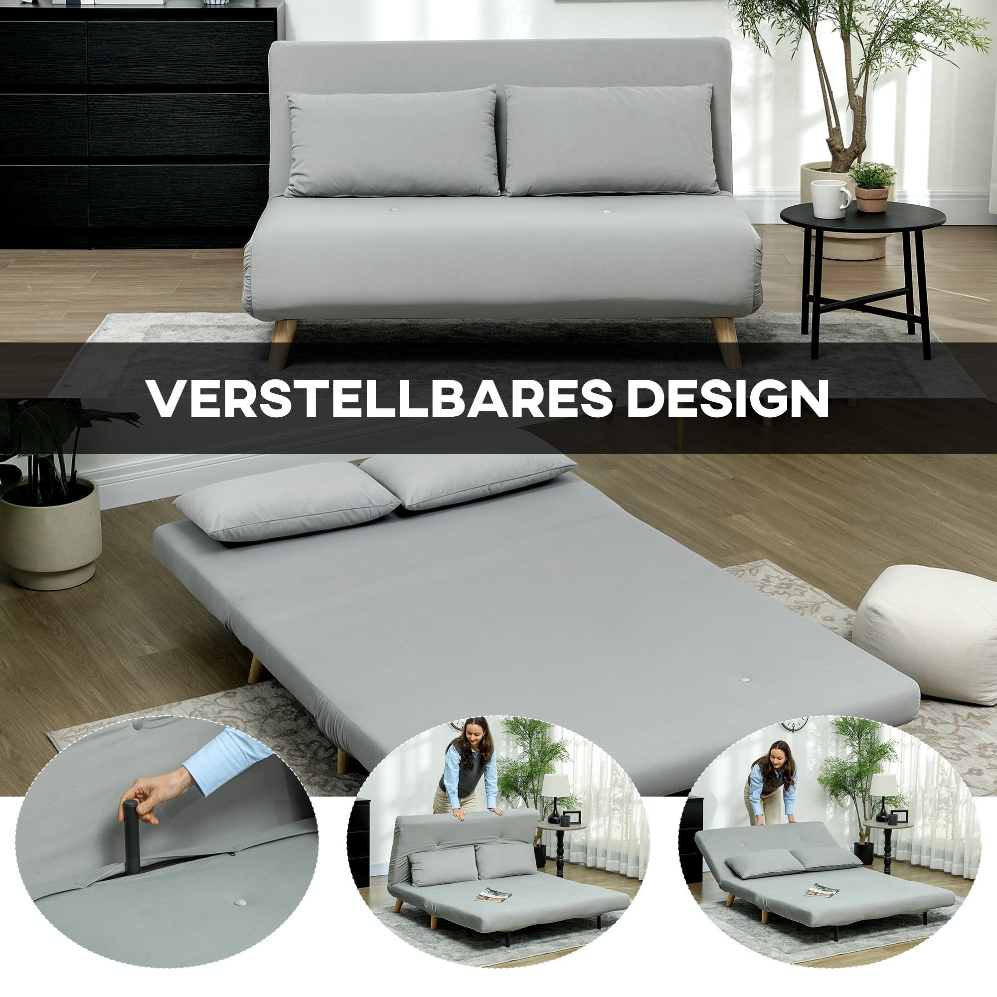 Recliner chair, folding bed with bed function, lumbar cushion, adjustable, up to 250 kg, gray velvet