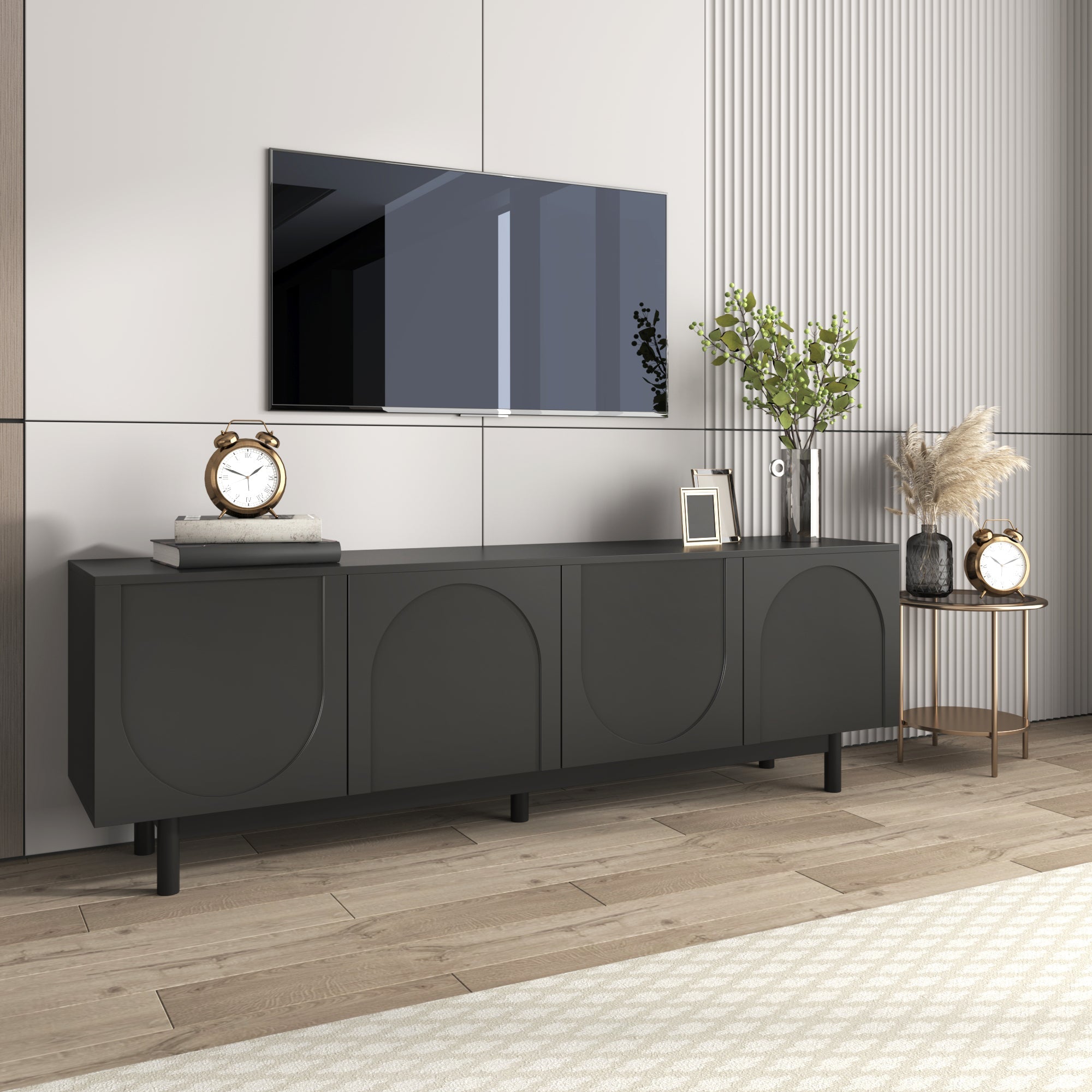 TV Cabinet, Adjustable Shelves, Lightweight Lowboard, Black