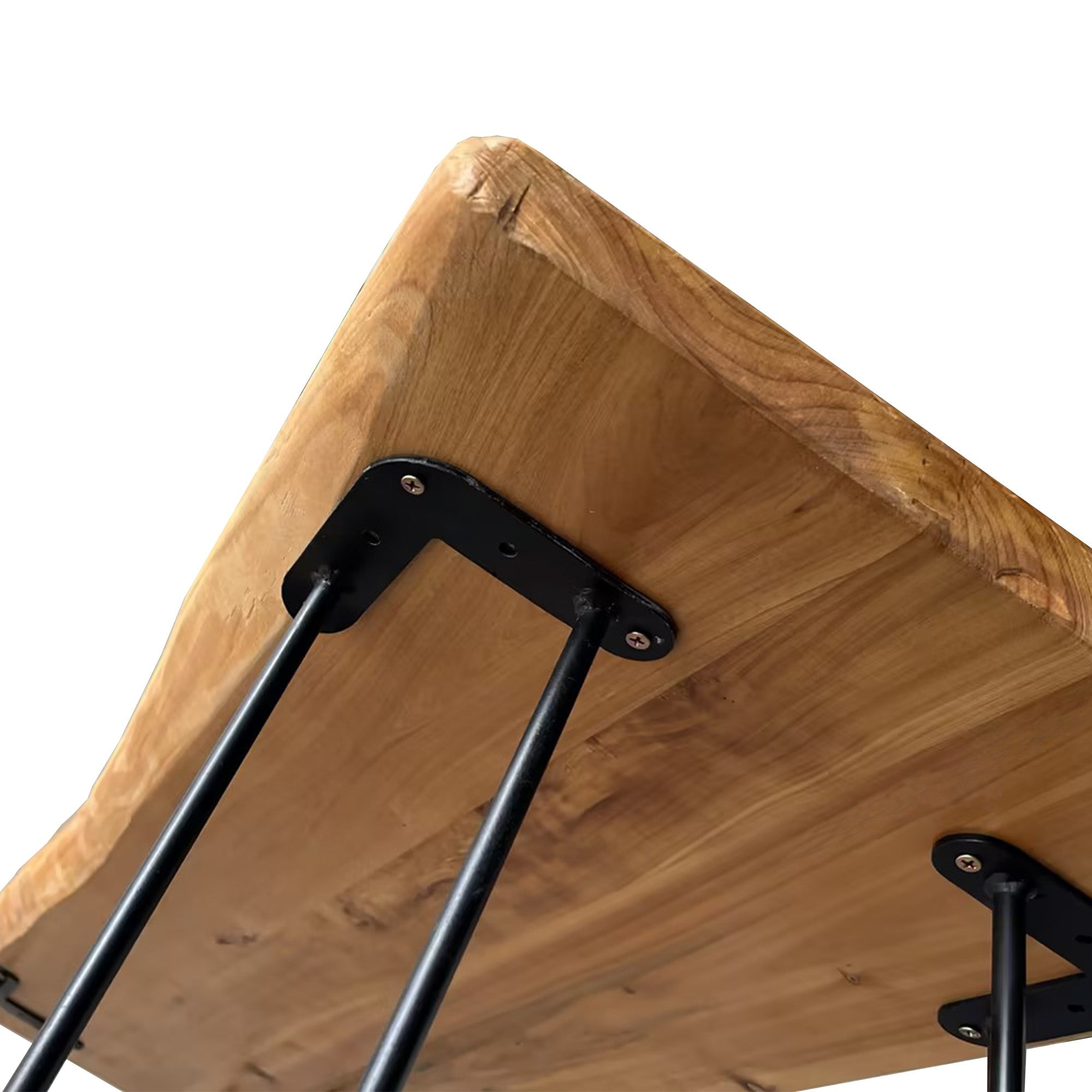 Coffee Table, 108 cm Rectangular Industrial Design with Hairpin Metal Legs, Solid Wood