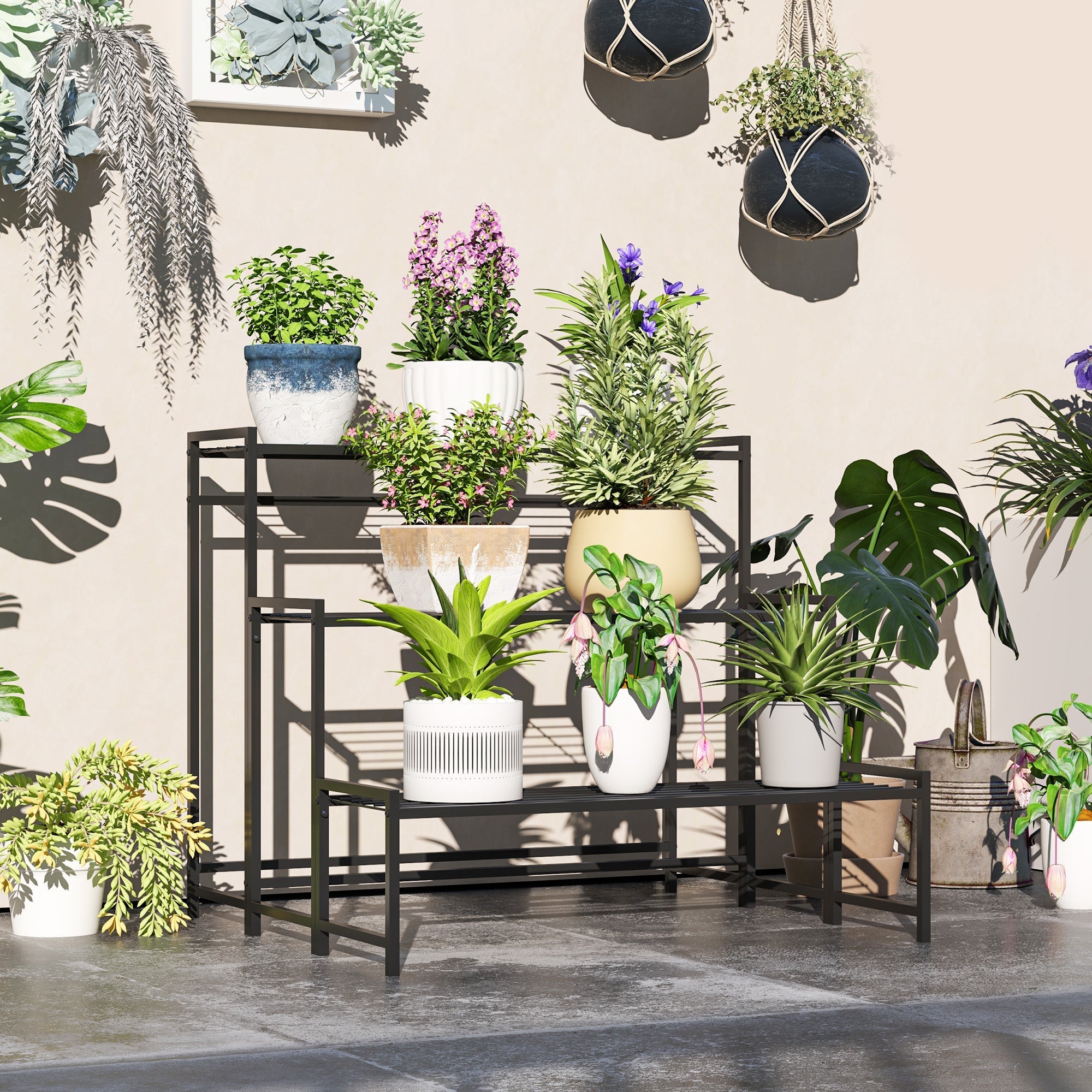 3-Tier Plant Stand, Metal, 66cm High, Black