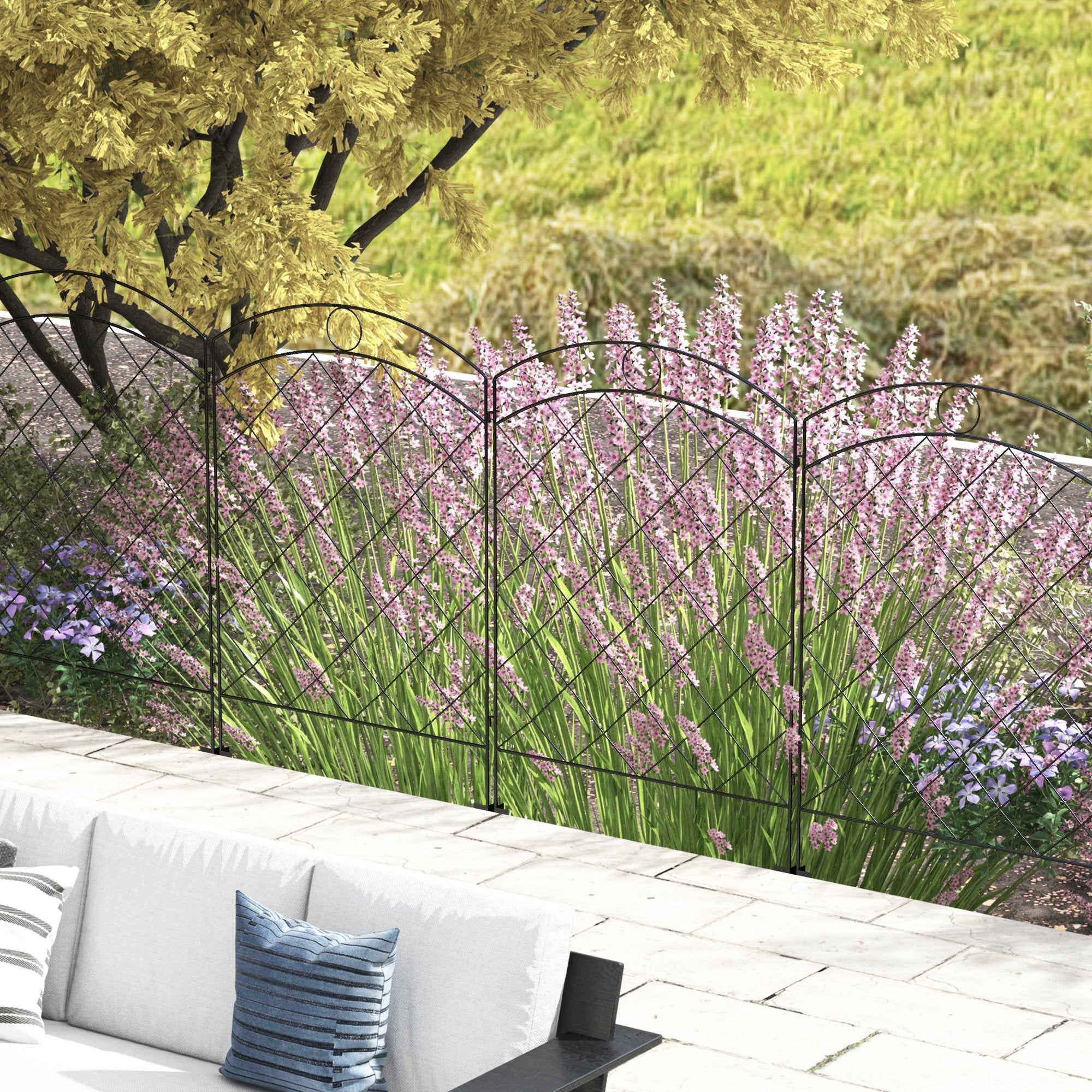 Steel Decorative Picket Fence Panels, Set of 4 Outdoor, Black