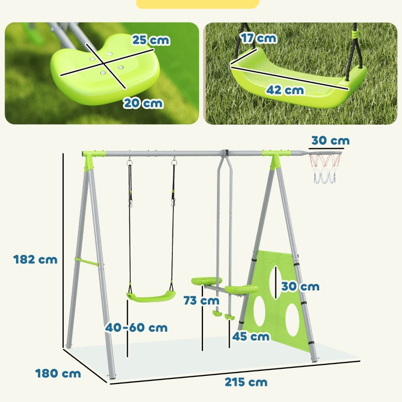 AIYAPLAY Outdoor Swing Set, Children's Swings, Adjustable, Steel, Green