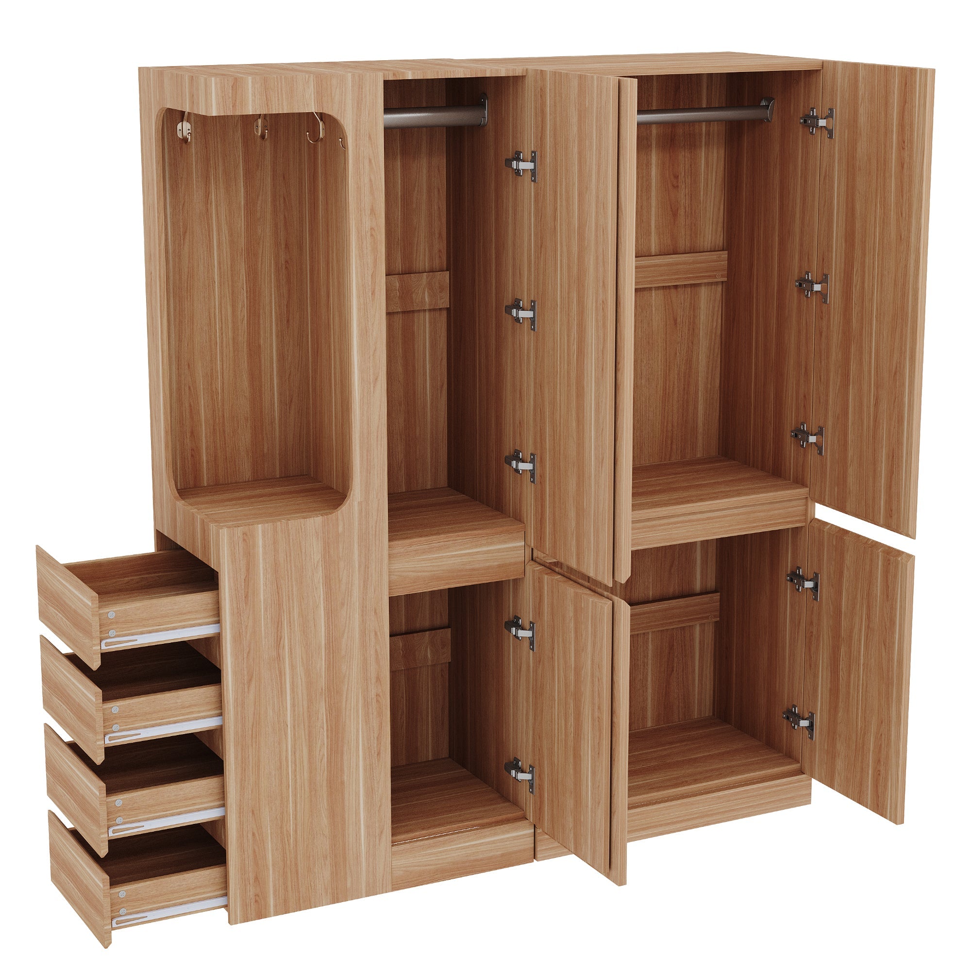 Extra-Large Wardrobe with Drawers and Storage Compartments, 140x40x170cm, Wood Color