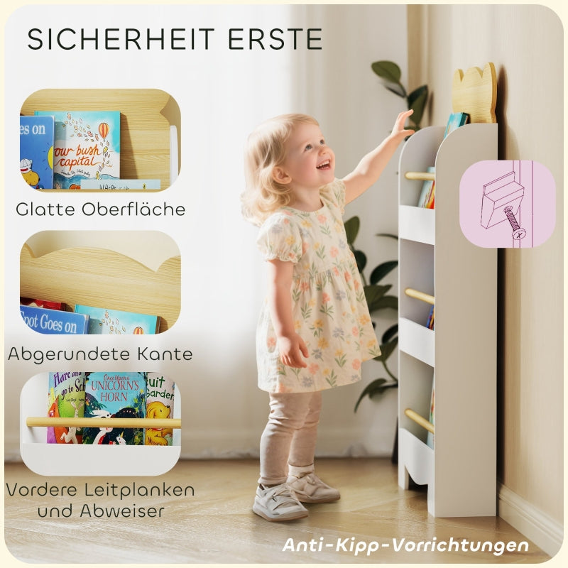AIYAPLAY Children's Bookcase with 3 Shelves Storage Shelf for Toys Books 55x15x110cm White