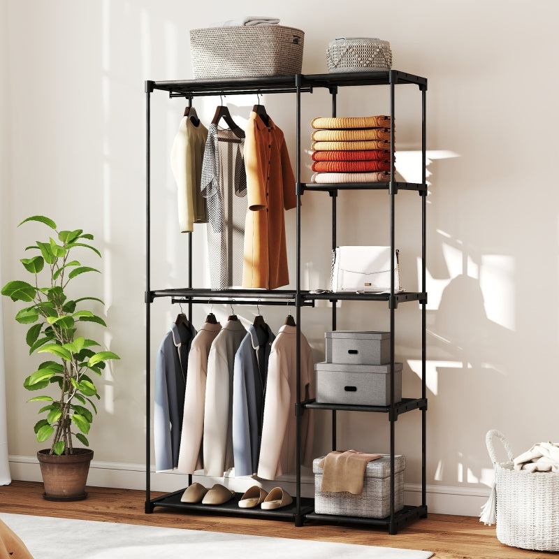 Fabric Wardrobe with Clothes Rail & Shelves 111x43x185 cm - Black