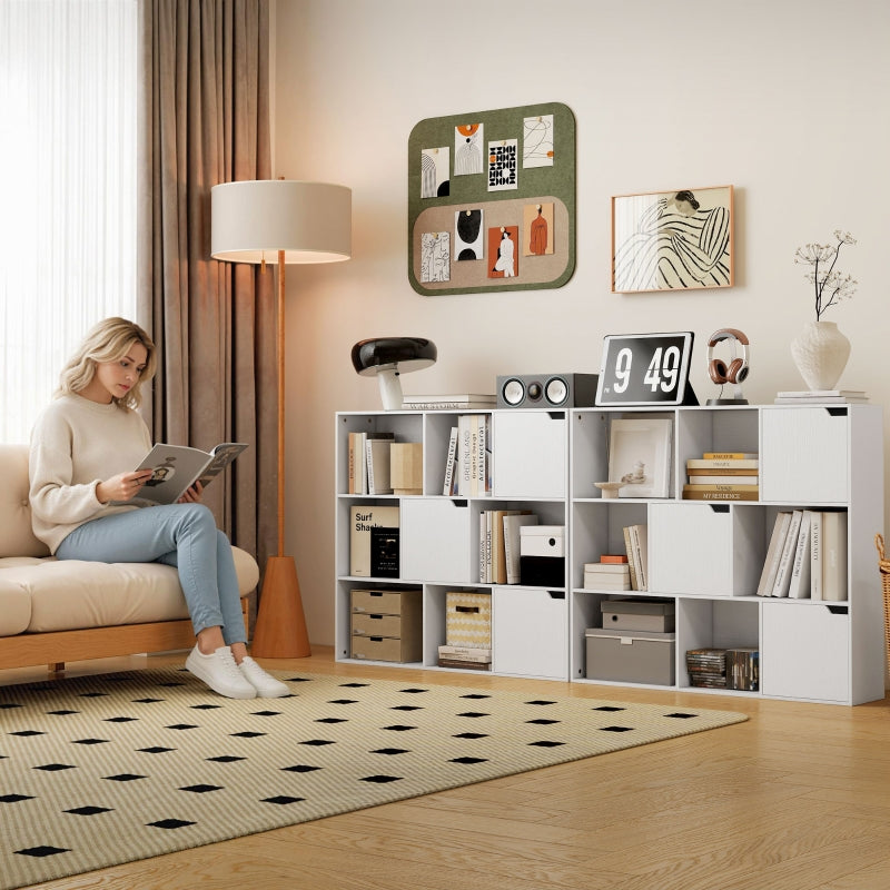 Bookshelf 9 Cube Compartments 3 Doors 6 Open Shelves - White