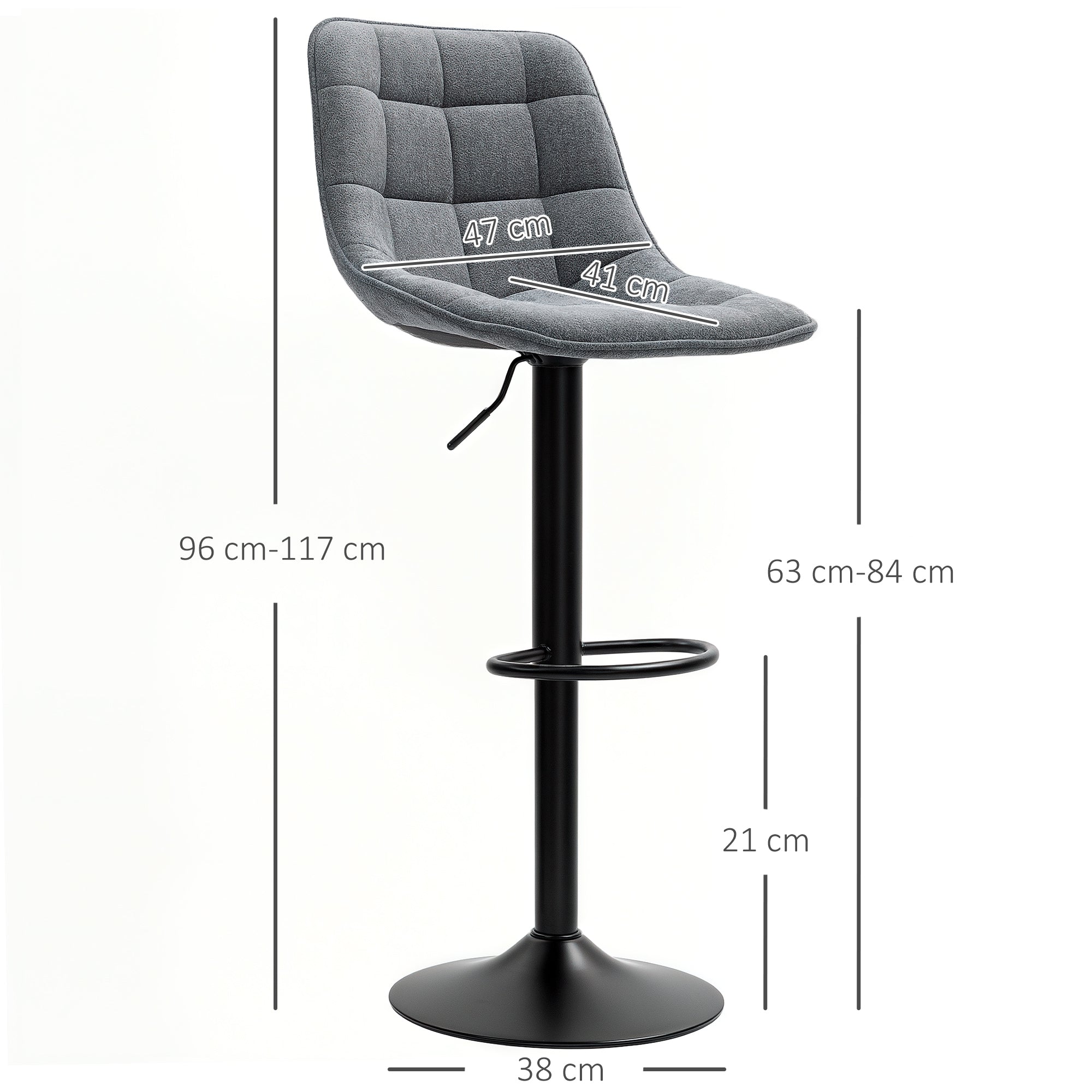 Bar Stools Set of 2, Height-Adjustable 360° Rotatable with Backrest, Dark Gray