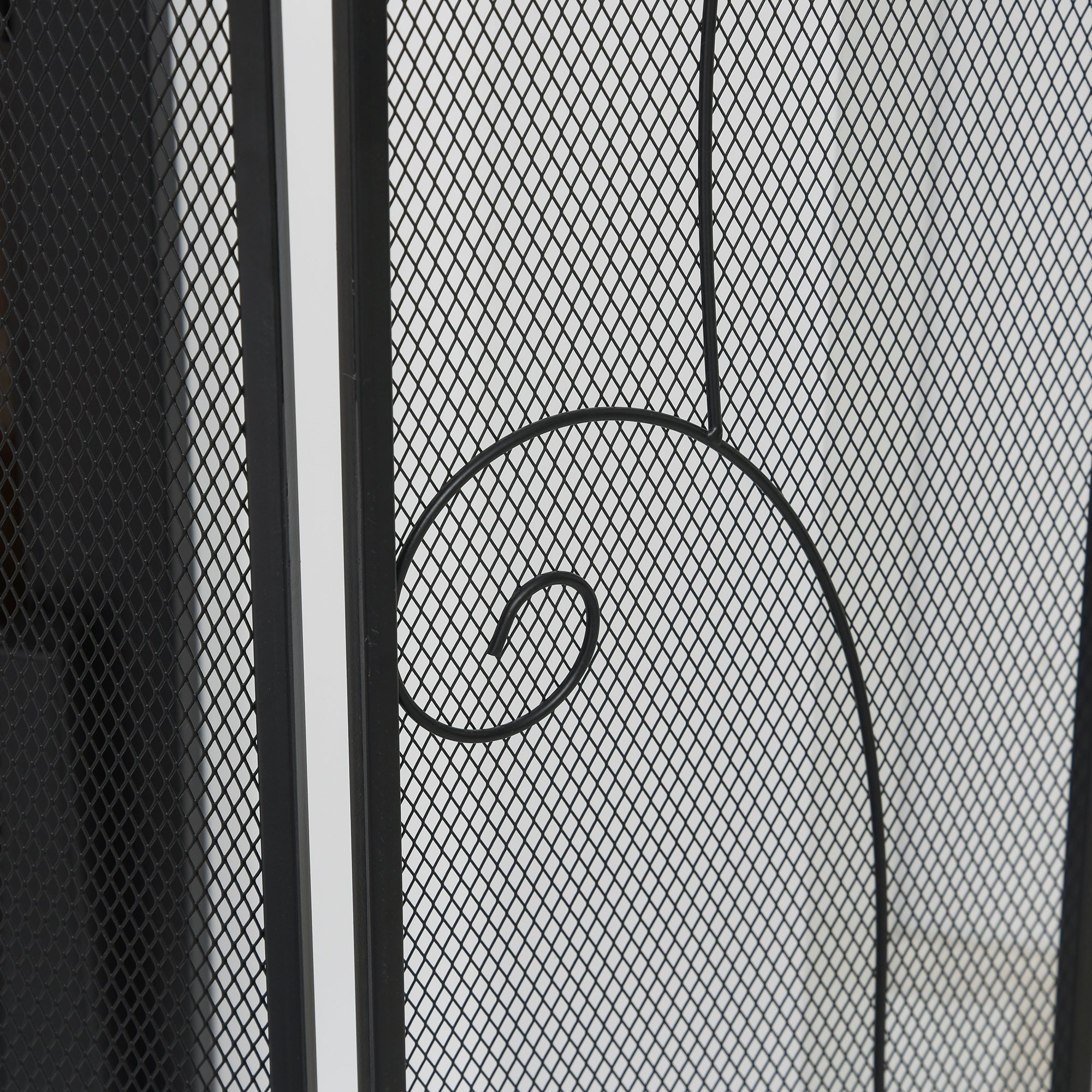 Fireplace Grate, 3-Panel Foldable Spark Guard, Metal Black