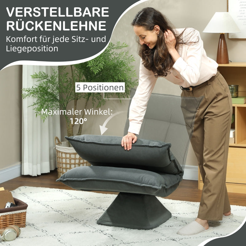 Floor Chair 360° Rotatable, 5-Way Adjustable Backrest, Foldable, Dark Gray