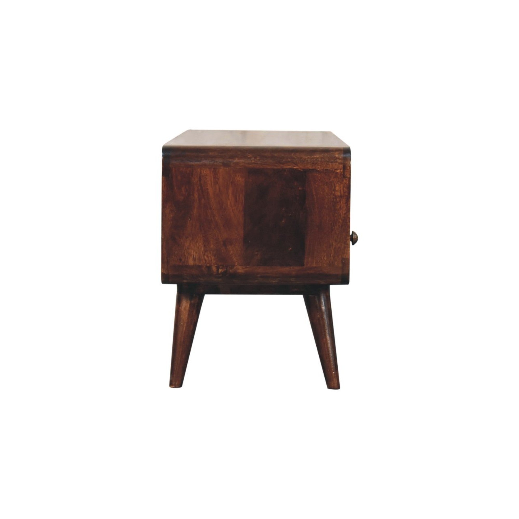 Solid Wood Curved Media Unit with 2 Drawers and 1 Open Slot, Dark Brown