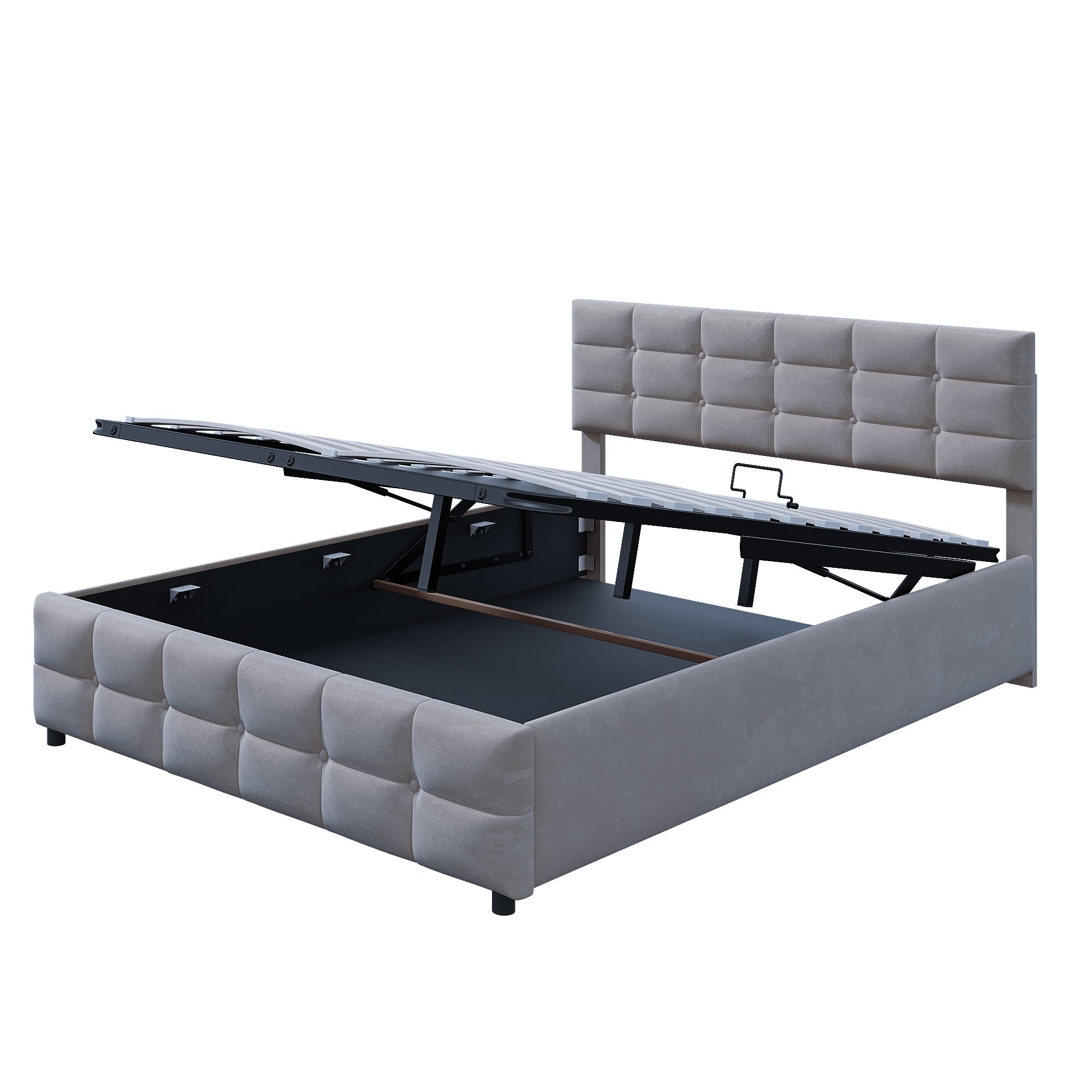 Upholstered Bed, 180*200cm Hydraulic Single with Slatted Frame, Dutch Velvet Grey