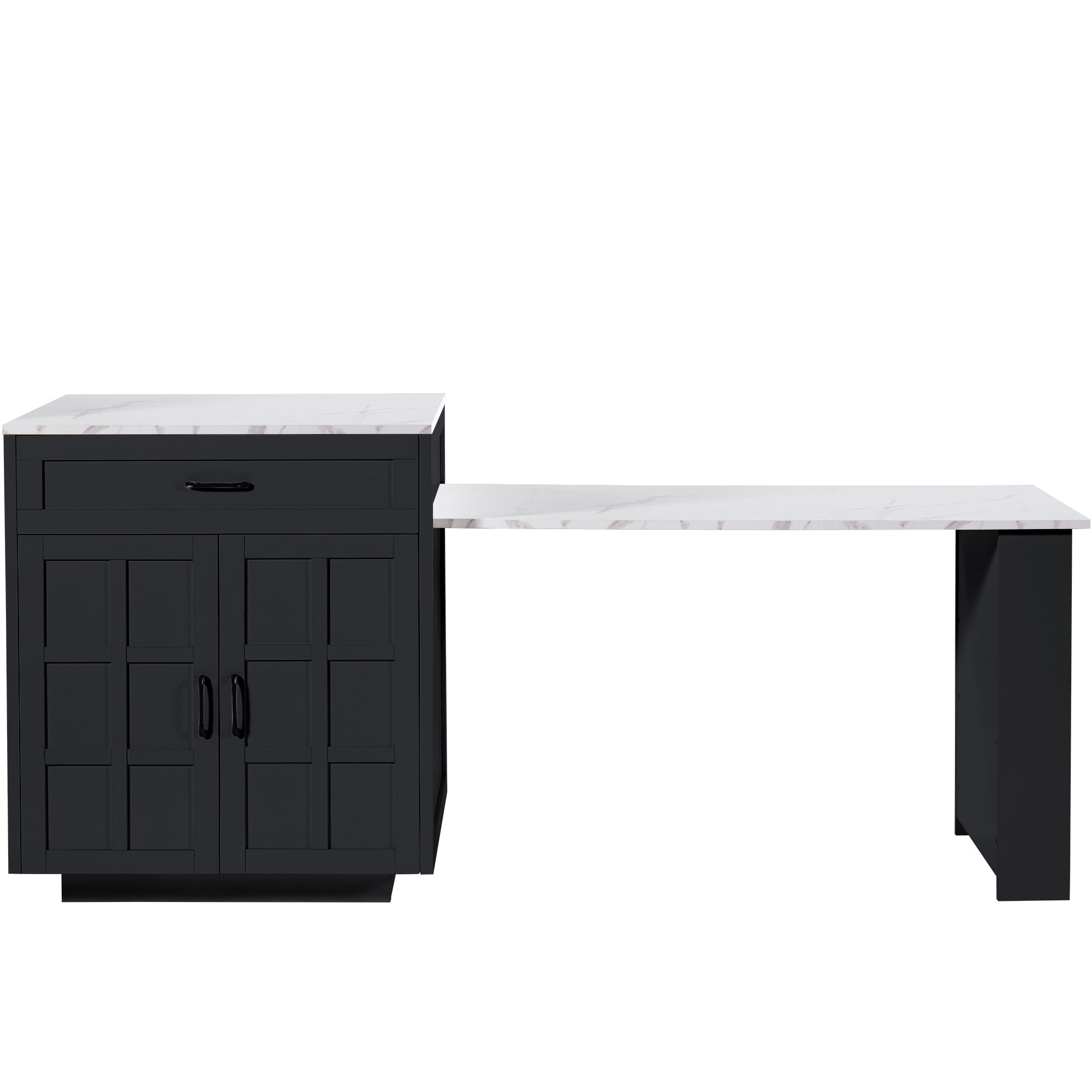 Extendable Bar Table Kitchen Island with Storage & Drawers - Black