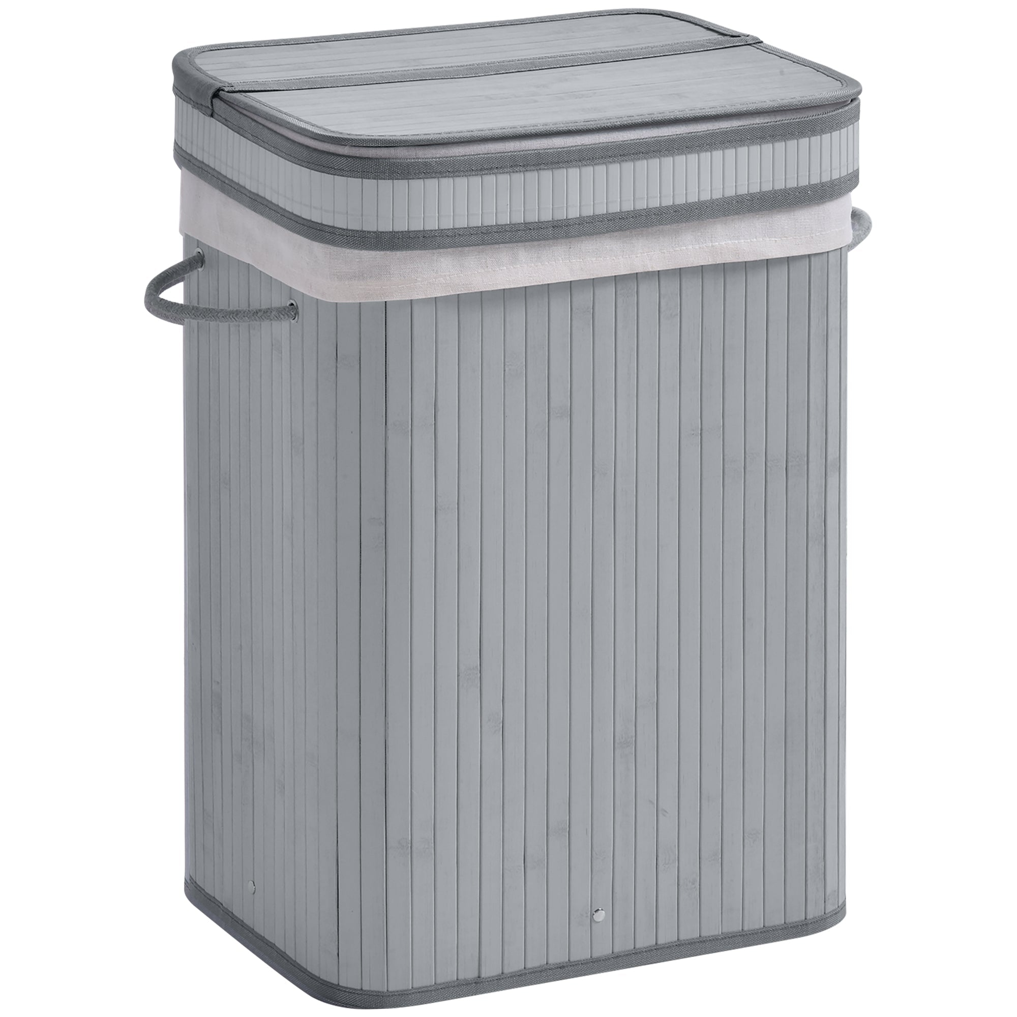 Bamboo Laundry Basket, 70L, Narrow with Lid, Gray
