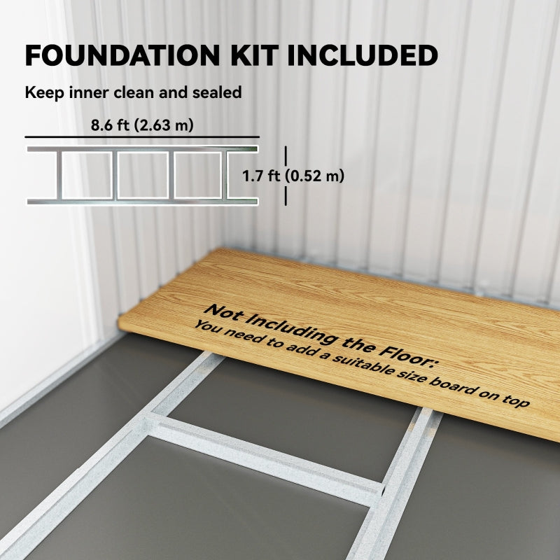 9ft x 4ft Garden Shed, Outdoor Tool House with Foundation Kit and Double Doors, Light Green Metal