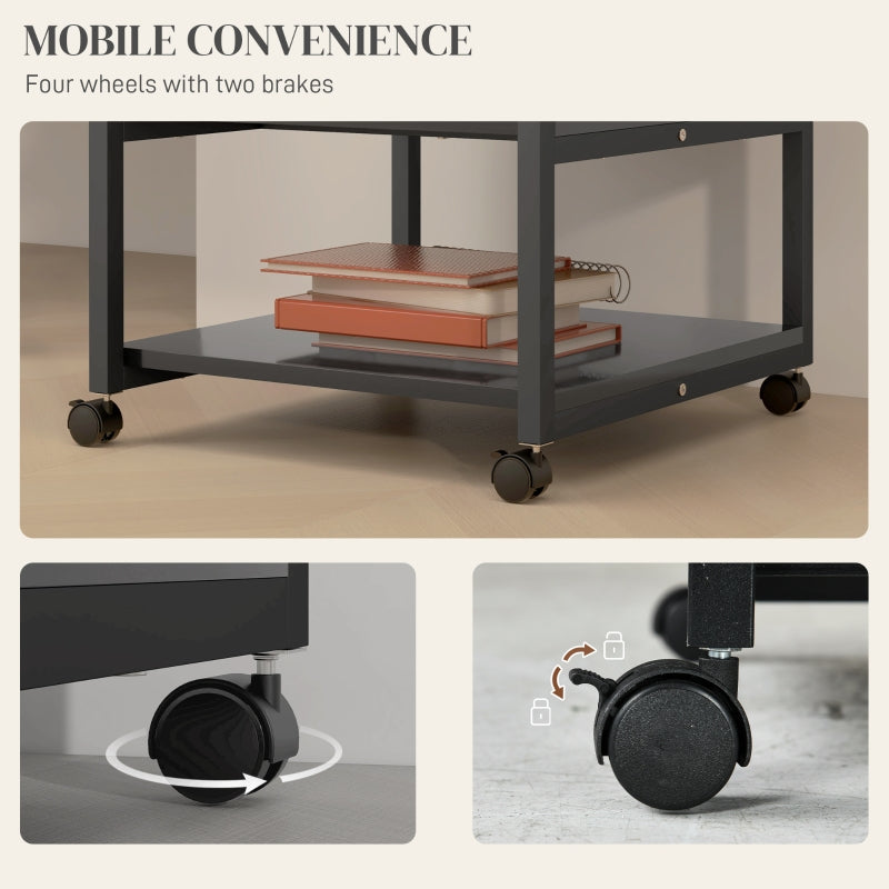 Three-Tier Printer Stand with Wheels, Steel Black