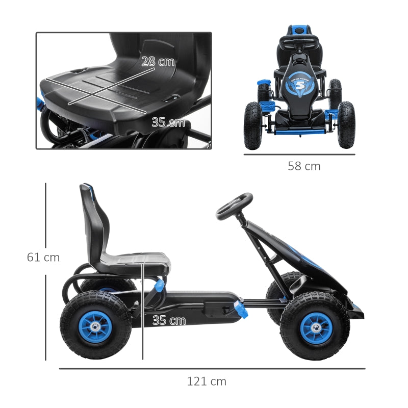 Children's Go-Kart with Pedals, Adjustable Seat, Blue and Black