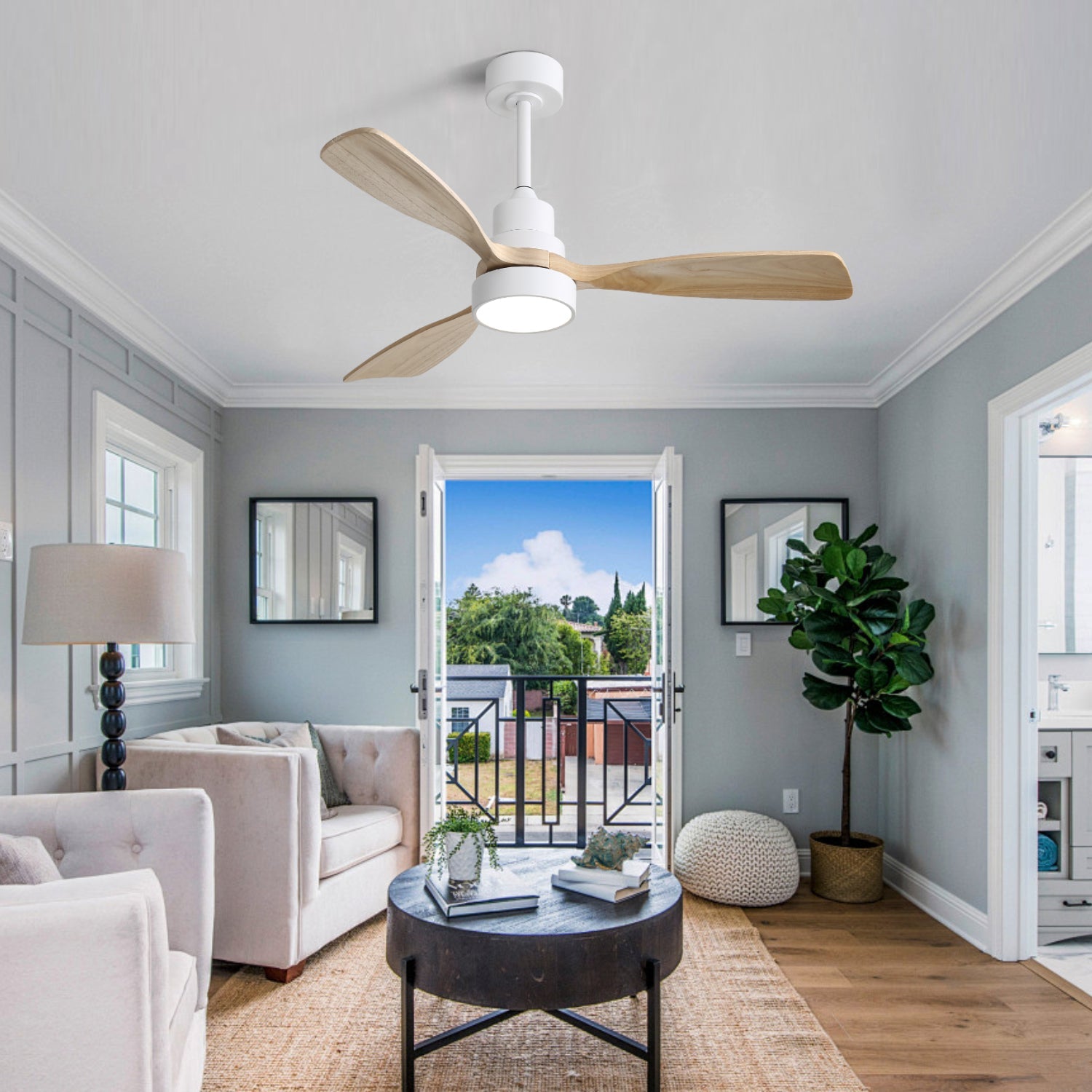 Ceiling Fan with Light 48 Inch LED Dimmable 3 Color Reversible Timer