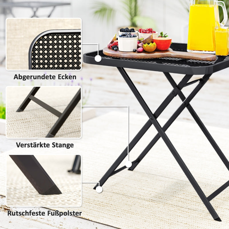 Klappbarer Gartentisch 70 x 70 cm, wetterfester Stahl, Schwarz