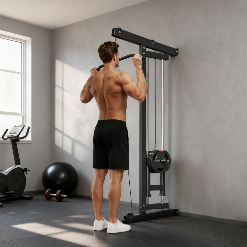 Rowing Machine, Wall-Mounted Cable Fitness Equipment for Home Gym, Black Steel
