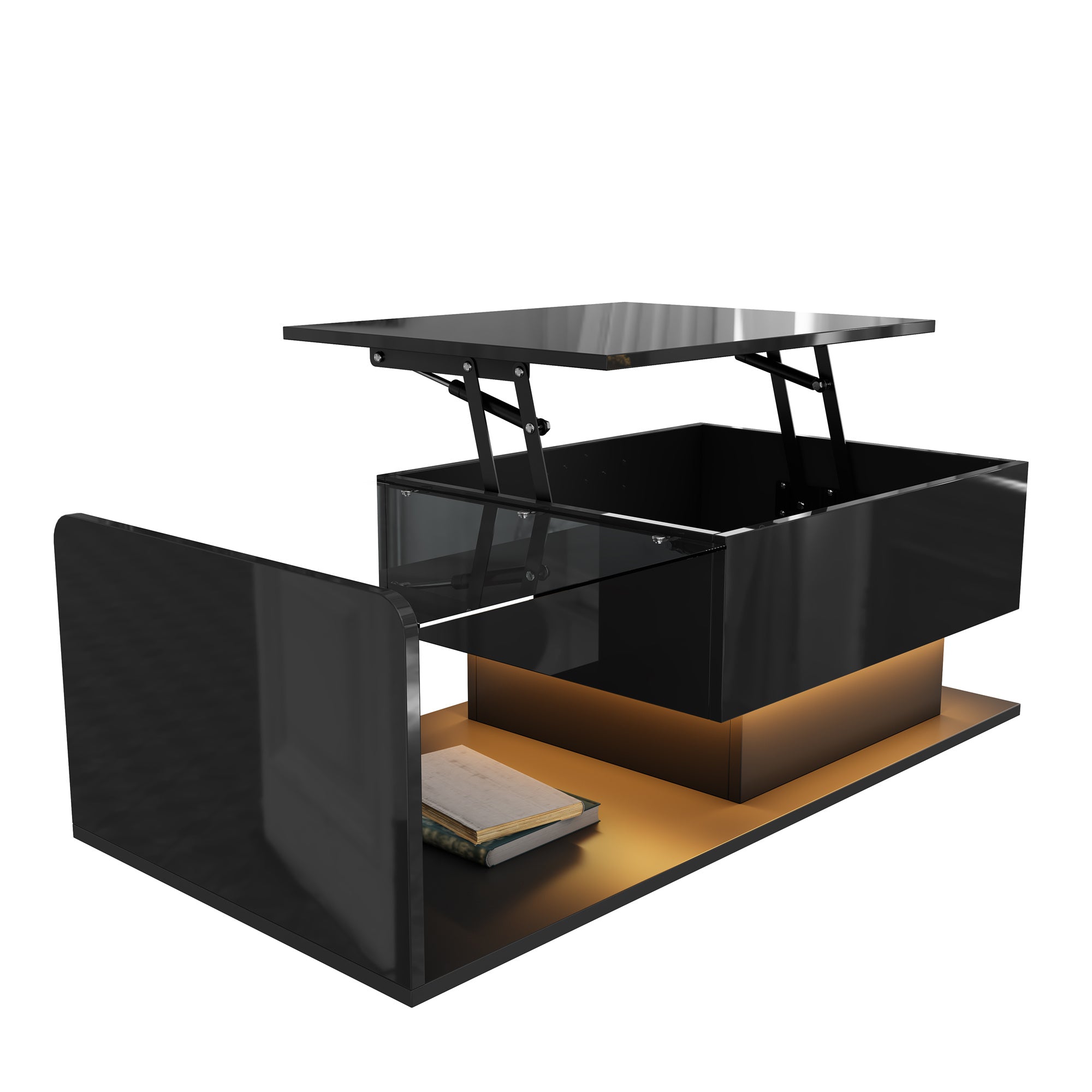 Coffee Table with Glass & LED, High-Gloss Black