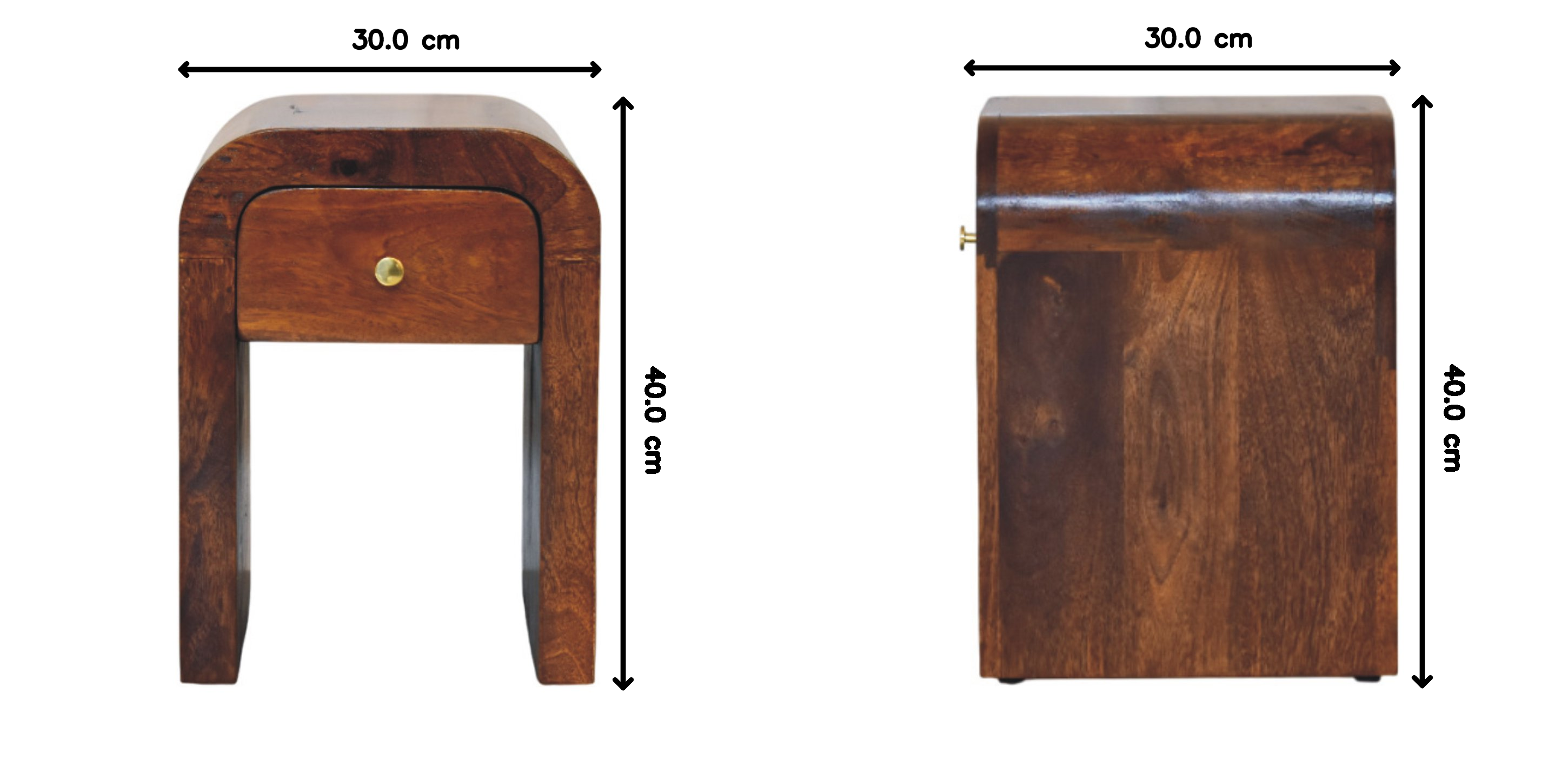 Mini Darcy Nightstand Curved Edges 1 Drawer Solid Wood Dark Brown