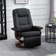 Recliner Chair TV with Footrest 360° Swivel Wooden Base Faux Leather Black