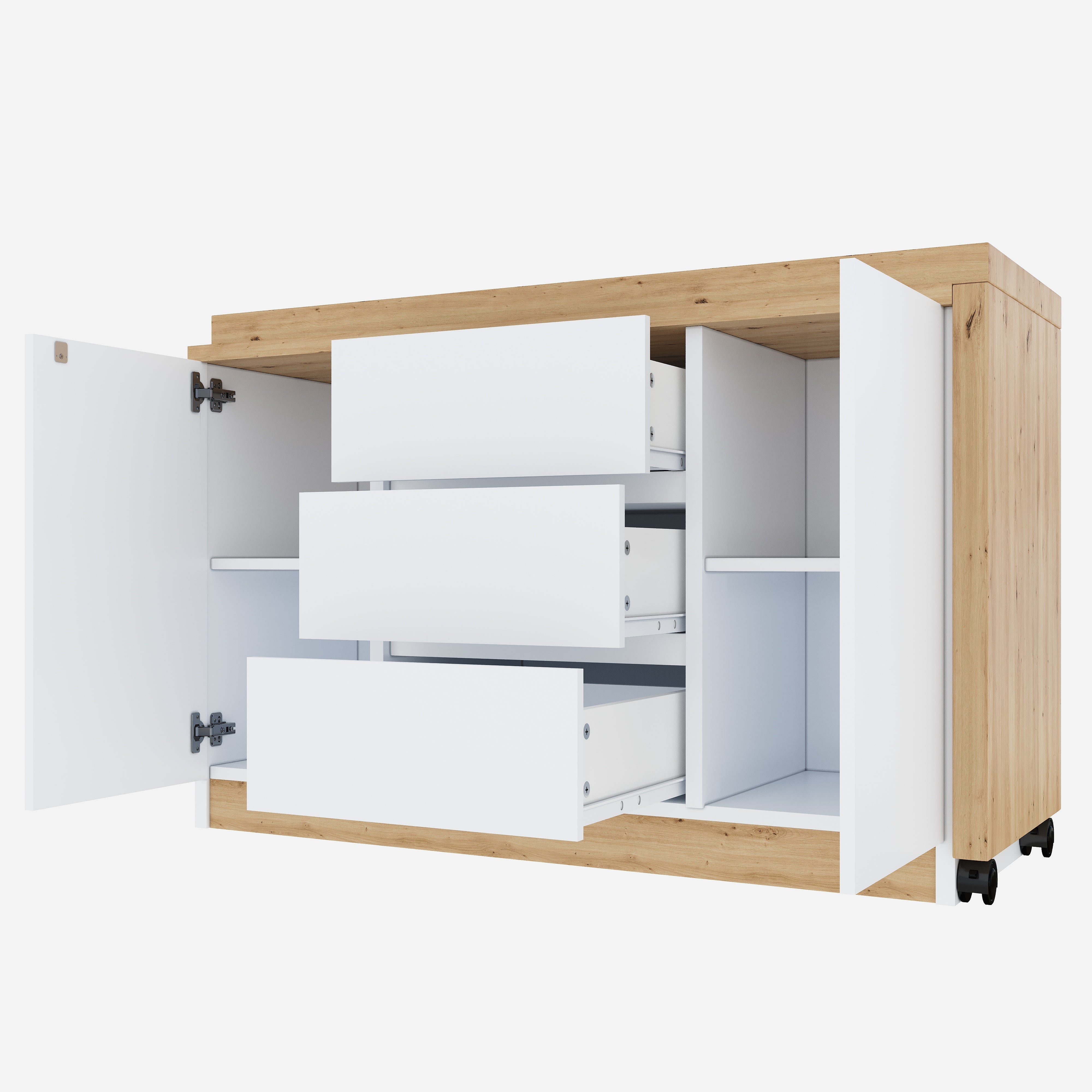 Desk, Multifunctional Rotating Tabletop, Foldable, Corner, White/Oak